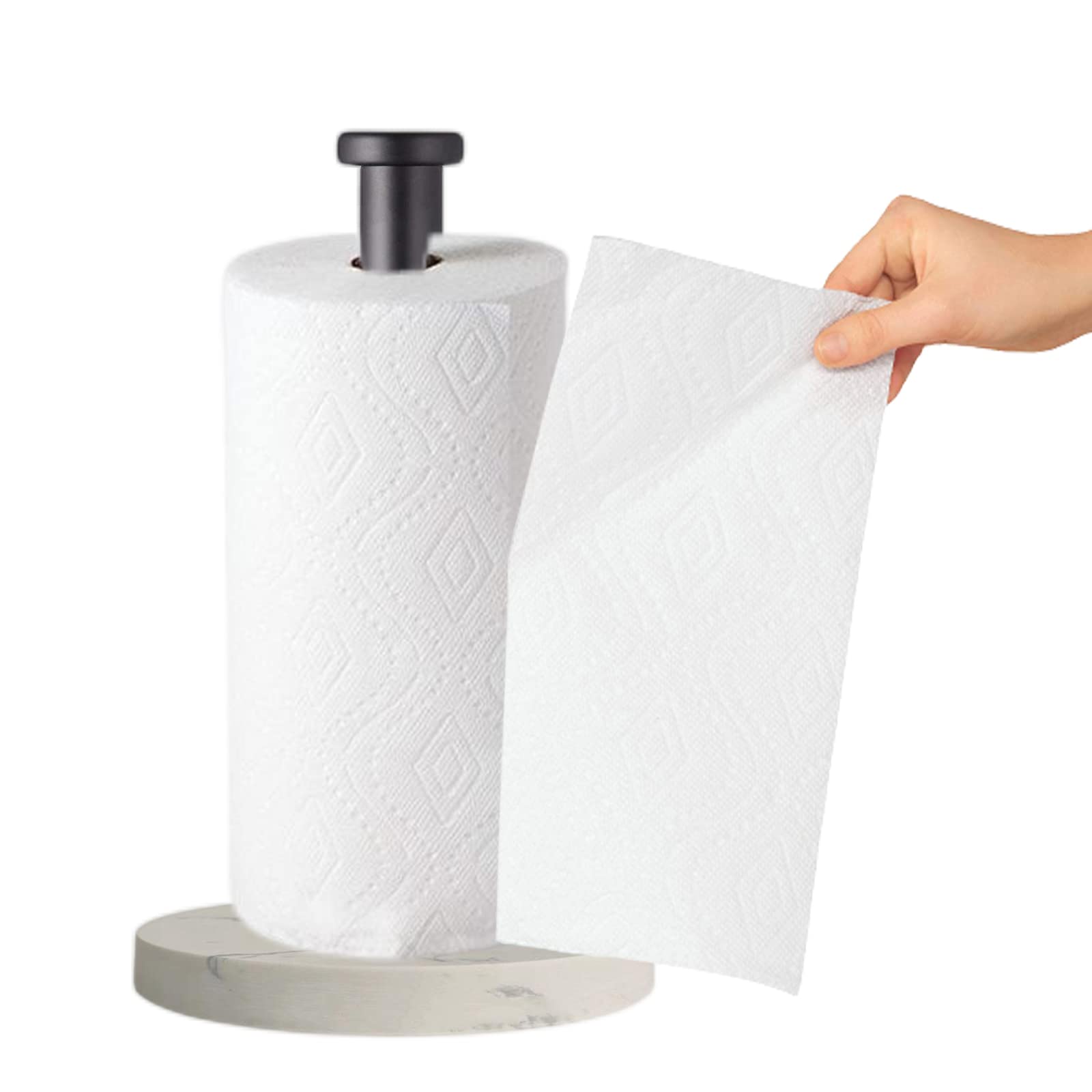 Sturdy Marble Paper Towel Holder for Kitchen & Bathroom - One-Handed Operation with Weighted Base - Countertop & Standing Design (Black) - Perfect for Easy Cleaning, Cooking, and Home Organization