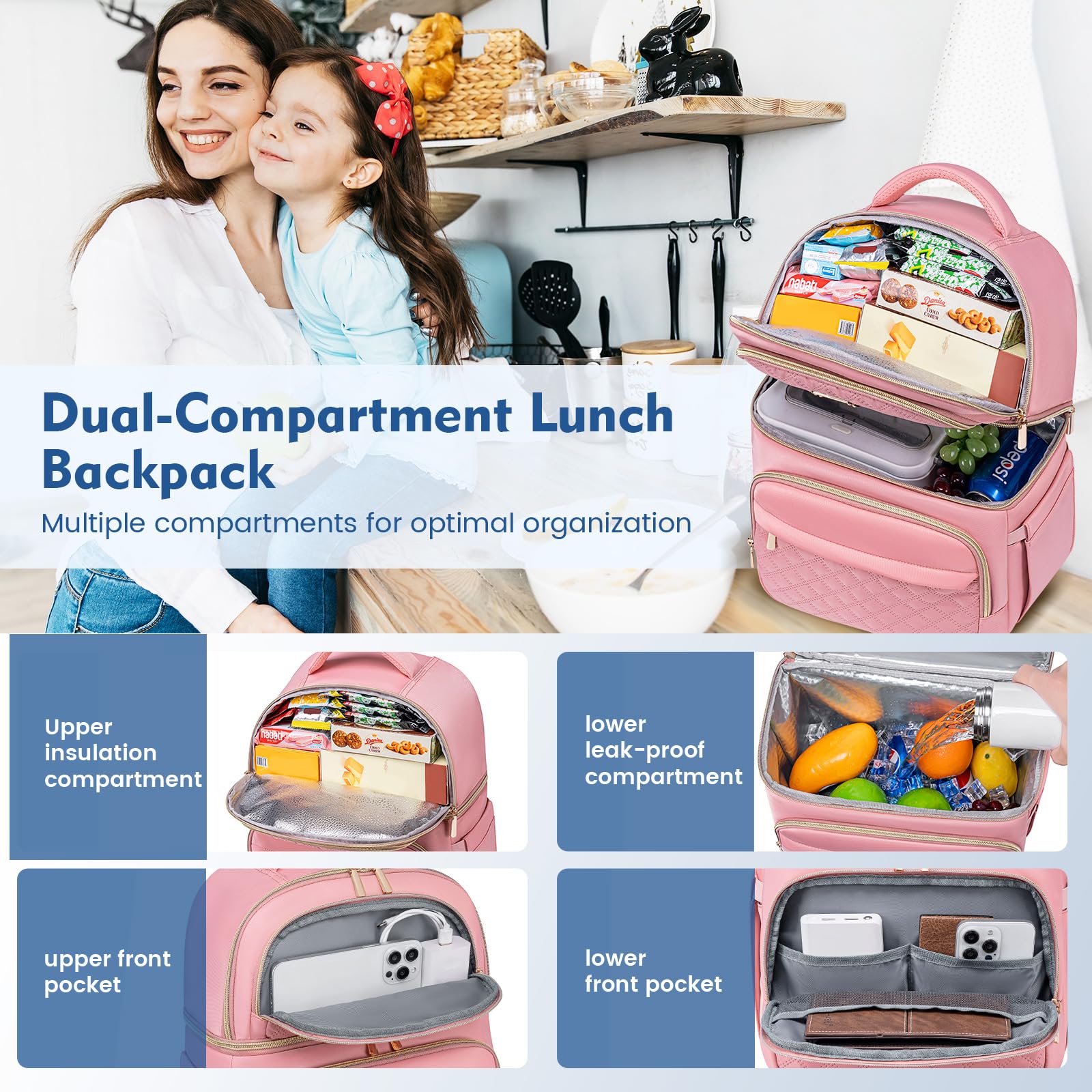 Insulated Double Decker Backpack Cooler - Leakproof Lunch Box for Travel, Picnic, Hiking, Beach & Camping | Lightweight Cooler Backpack for Men & Women | Perfect for Outdoor Adventures, Work Lunches & Sports Events