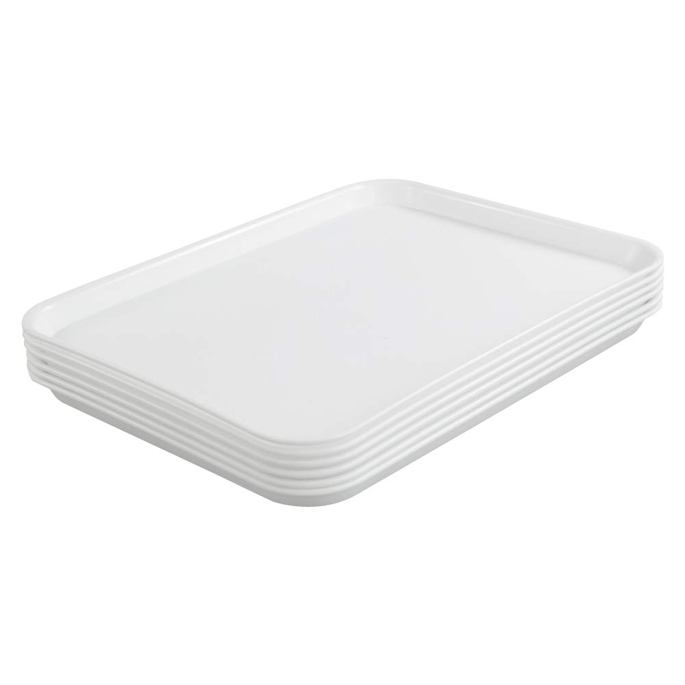 6-Pack White Plastic Fast Food Serving Trays - Durable & Lightweight for Restaurants, Cafes, and Catering Events