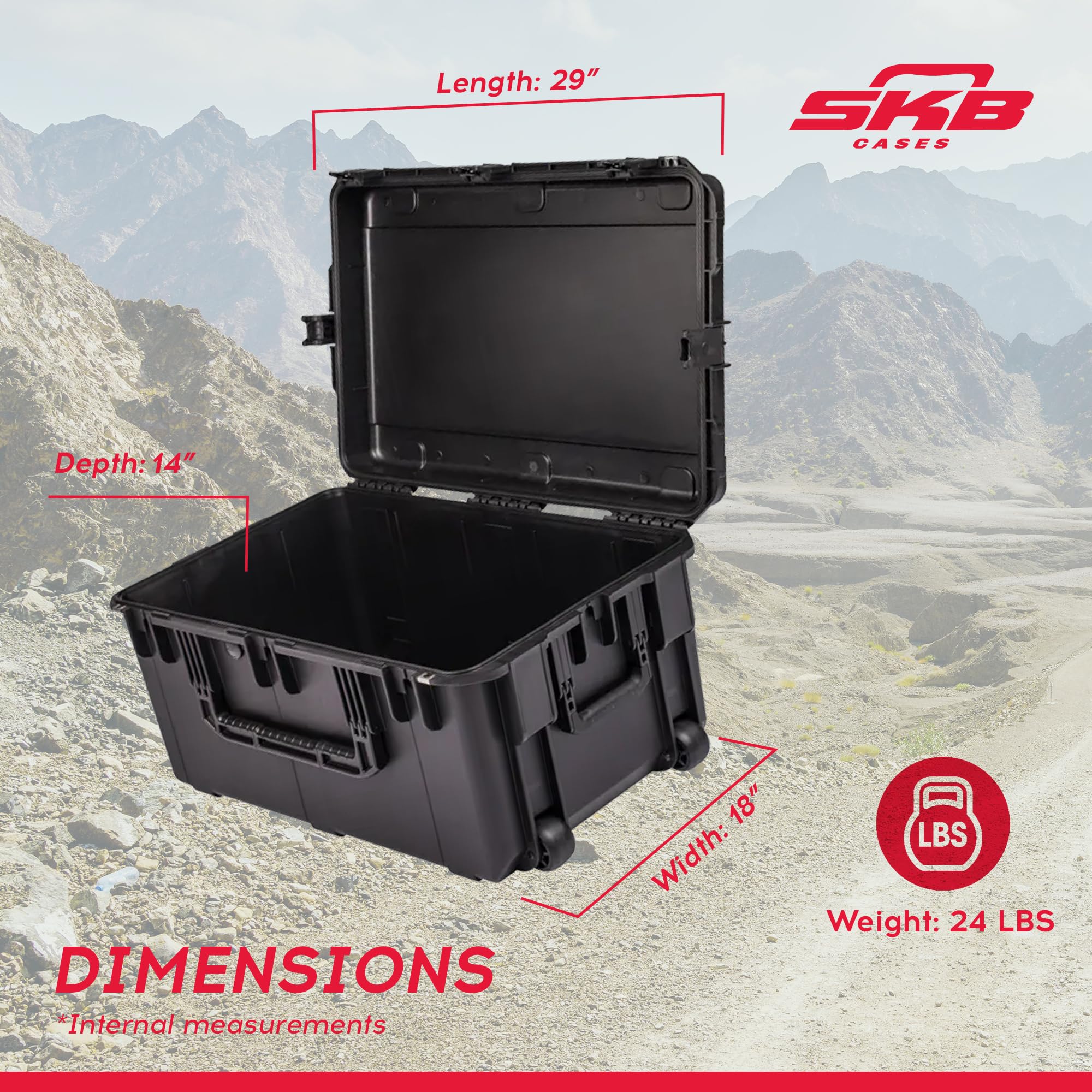SKB Cases 3i 2918 14BE iSeries Waterproof Military Utility Case with Wheels - Submersible, UV Protected, 24 lbs, Black - Ideal for Hunting, Outdoor Adventures & Equipment Storage