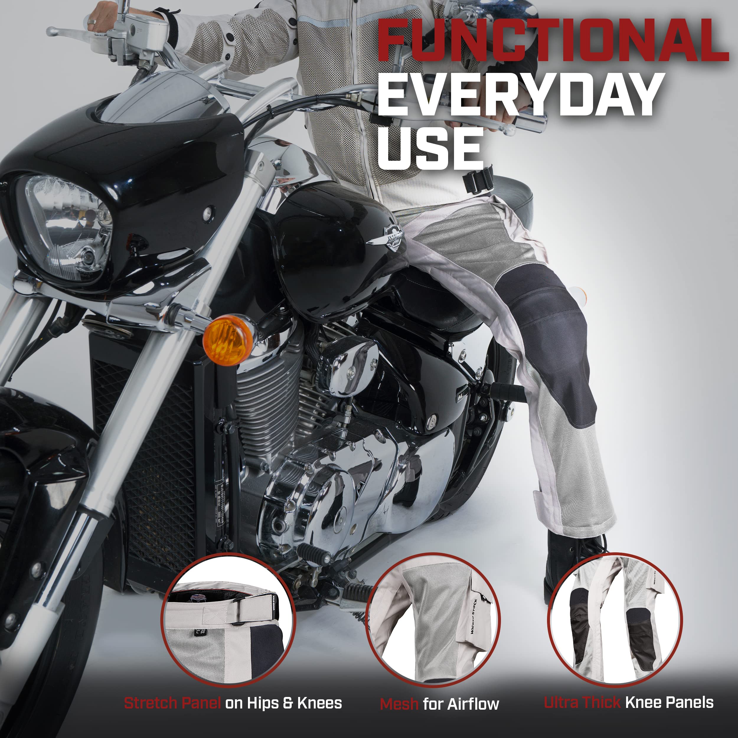 WICKED STOCK CE Level 2 Mesh Motorcycle Pants - Armored for Motocross & Dirt Bike Riding