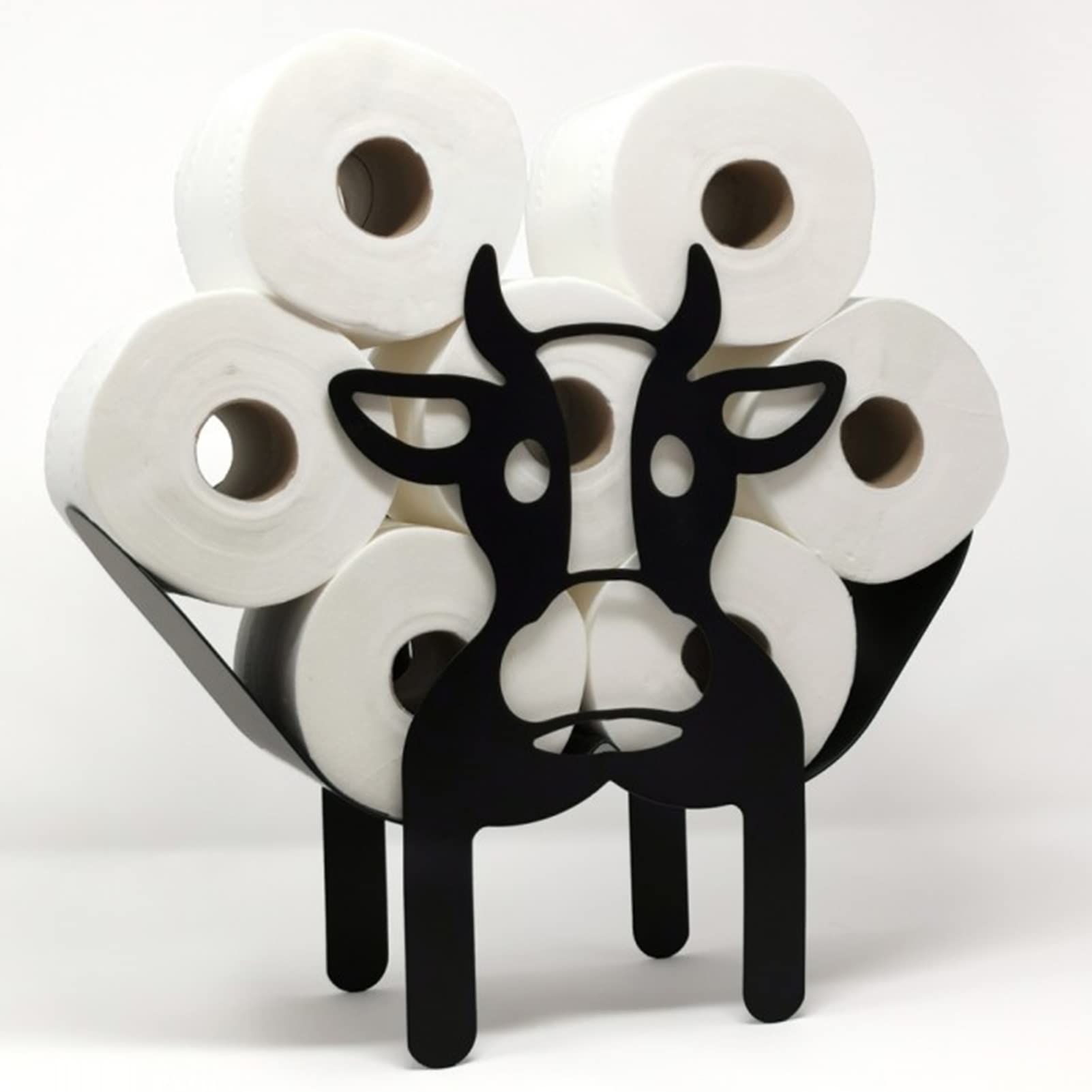 Funny Black Cow Toilet Paper Holder - Free Standing Metal Bathroom Tissue Storage Basket for 8 Rolls - Unique Bathroom Decor & Housewarming Gift - Perfect for Farmhouse, Country Style or Kids' Bathroom Decor