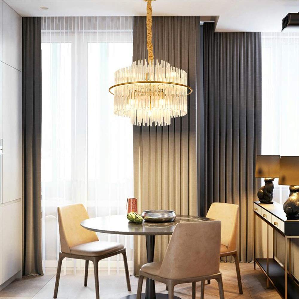 Modern Farmhouse Chandelier - Crystal Flush Mount Ceiling Light Fixture with G9 Bulb for Dining Room, Living Room, Cafe | Elegant Indoor Lighting for Home Decor & Commercial Spaces