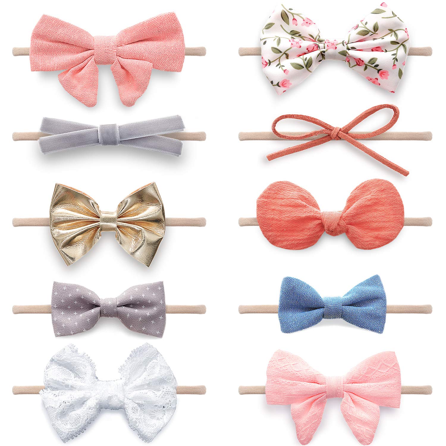 KiddyCare Baby Hair Bows & Headbands - 10pc Set for Girls | Newborn Hair Accessories for Parties & Photos