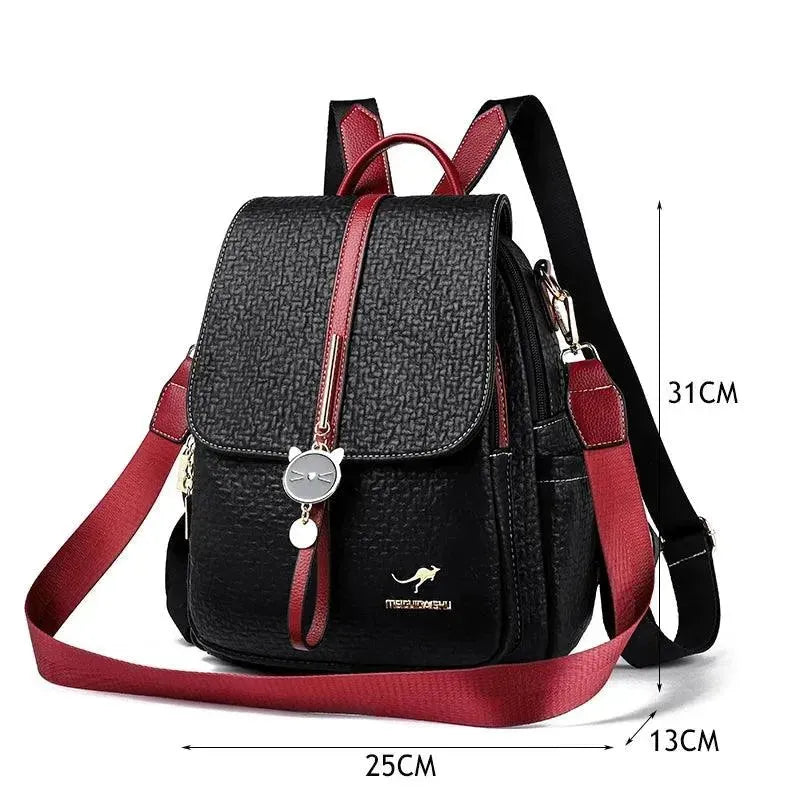 Stylish PU Leather Women's Backpack for Work, Travel & College - Waterproof Laptop Bag with USB Charging Port