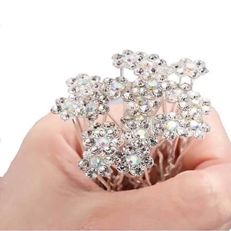 Shidara Bridal Hair Pins - 12pcs White Rhinestone Flower U-Shaped Hair Clips for Wedding, Prom & Special Occasions | Elegant Hair Accessories for Brides, Bridesmaids & Formal Events