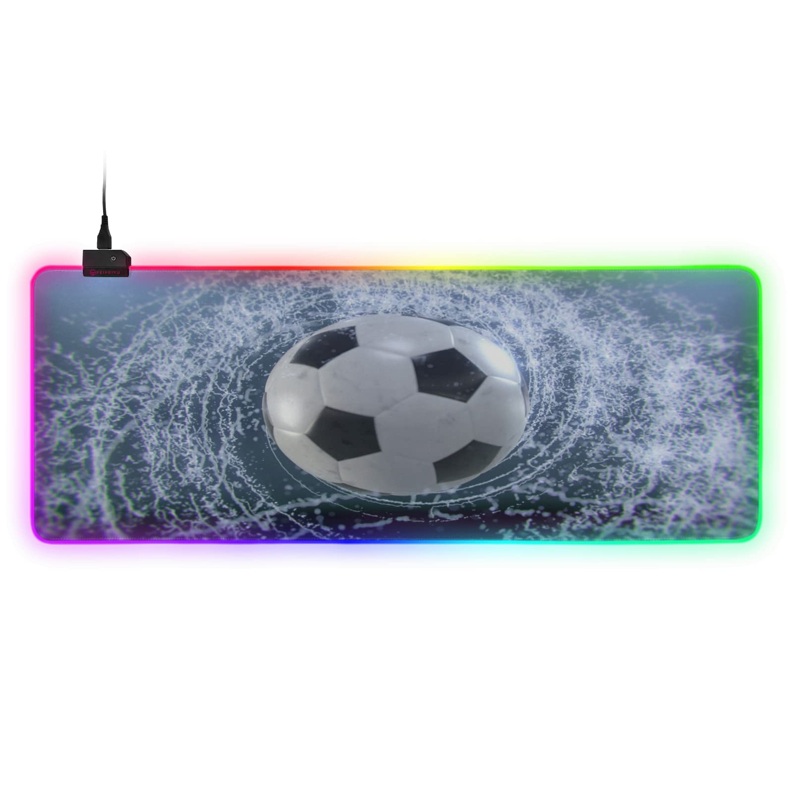 3D Soccer Ball LED Gaming Mouse Pad - 13 RGB Lighting Modes, Non-Slip Rubber Base, Large Size (31.5”x11.8”) - Perfect for PC Gaming, Office Work & Esports Enthusiasts