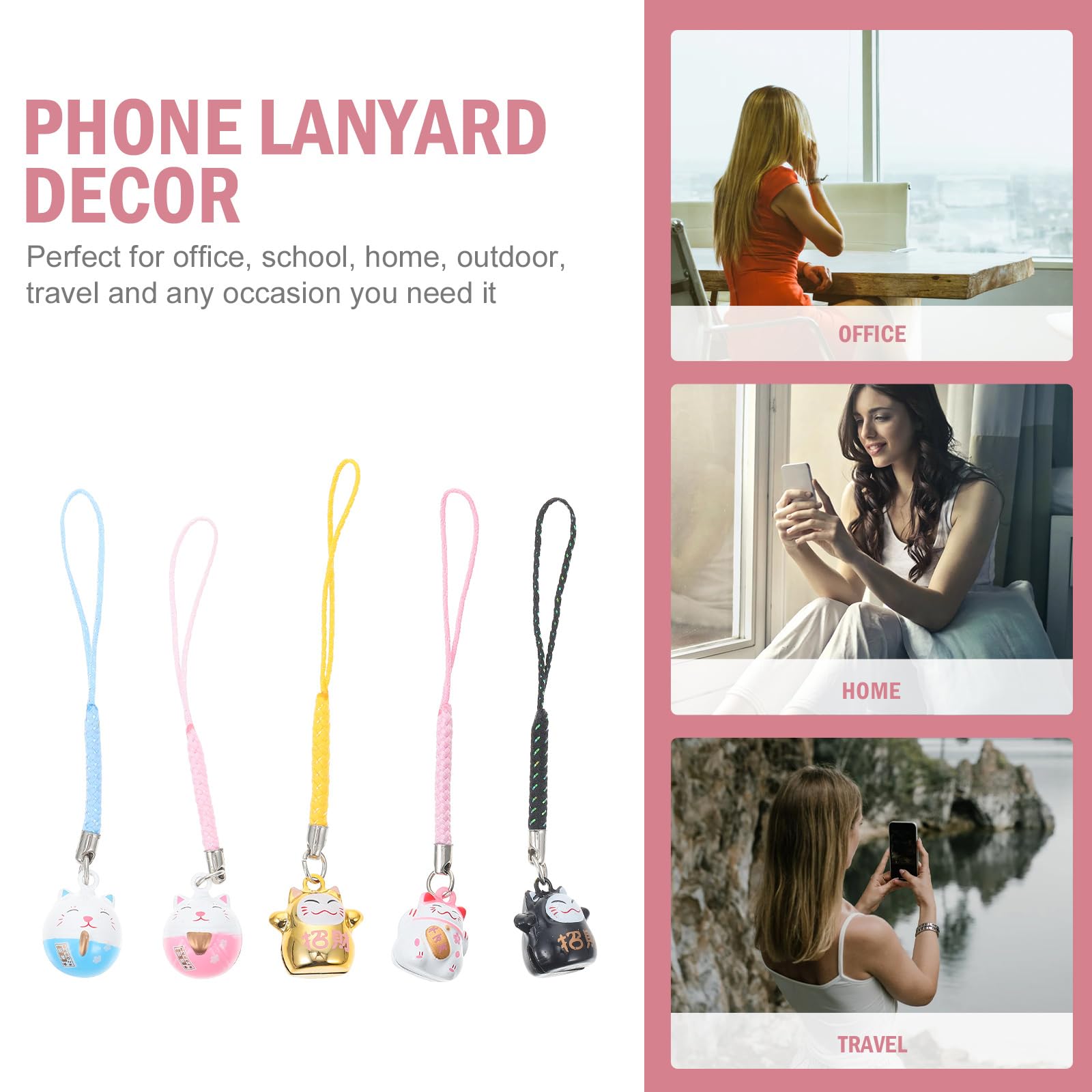 Lucky Cat Phone Charm Strap - Feng Shui Fortune Keychain for Good Luck, Cute Kawaii Phone Accessory for iPhone Samsung (Perfect Gift for Students & Office Workers)