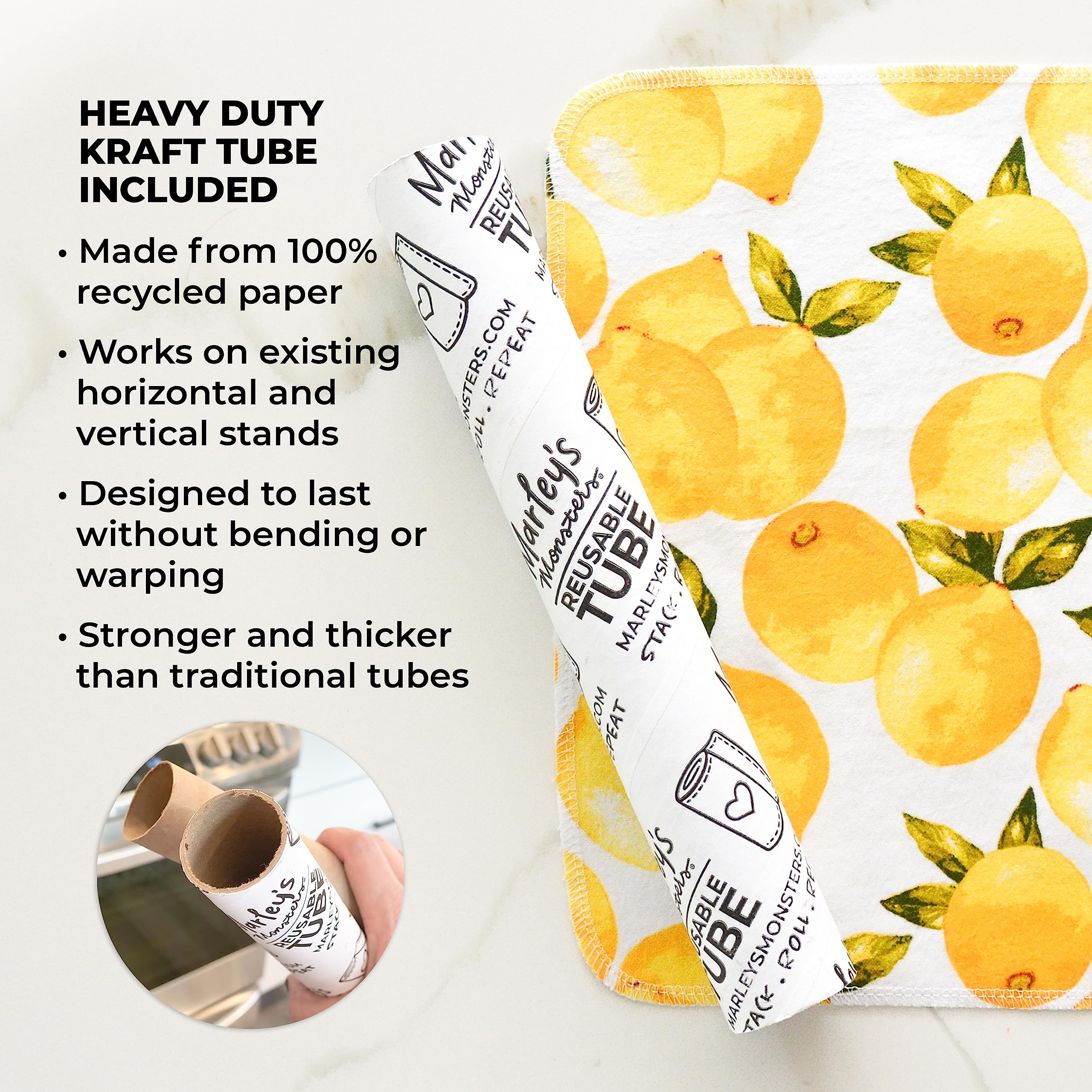 Marley's Monsters UNpaper Towels - 24 Count Roll of Reusable Cotton Towels | Eco-Friendly, Tree-Free, Washable Paper Towel Alternative | Perfect for Kitchen Cleaning, Spills, and Sustainable Living (White)