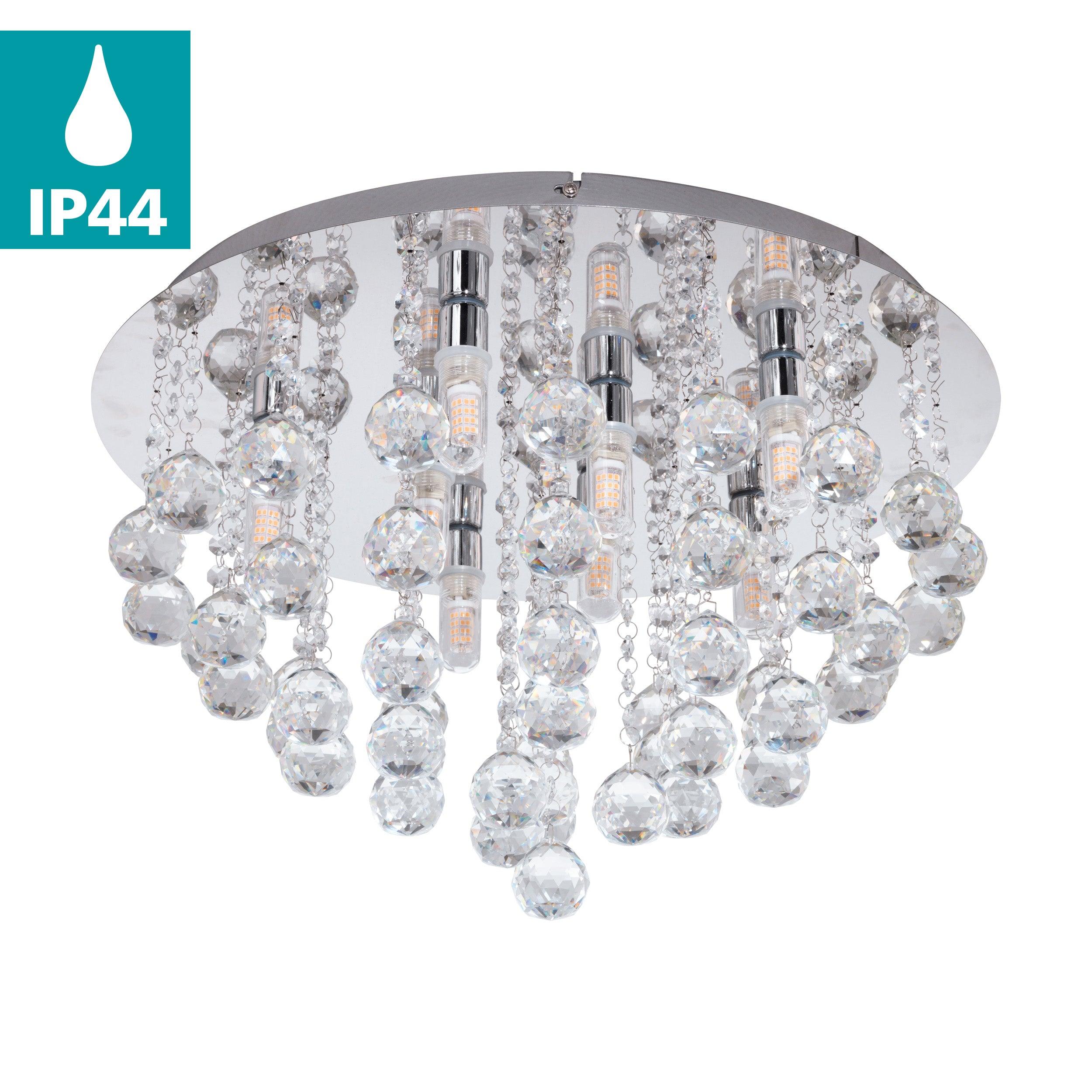 Eglo Almonte Modern Bathroom Ceiling Light - Chrome & Glass Crystal Flush Mount Fixture for Bathroom, Powder Room, Spa - Energy Efficient LED Lighting for Home Decor