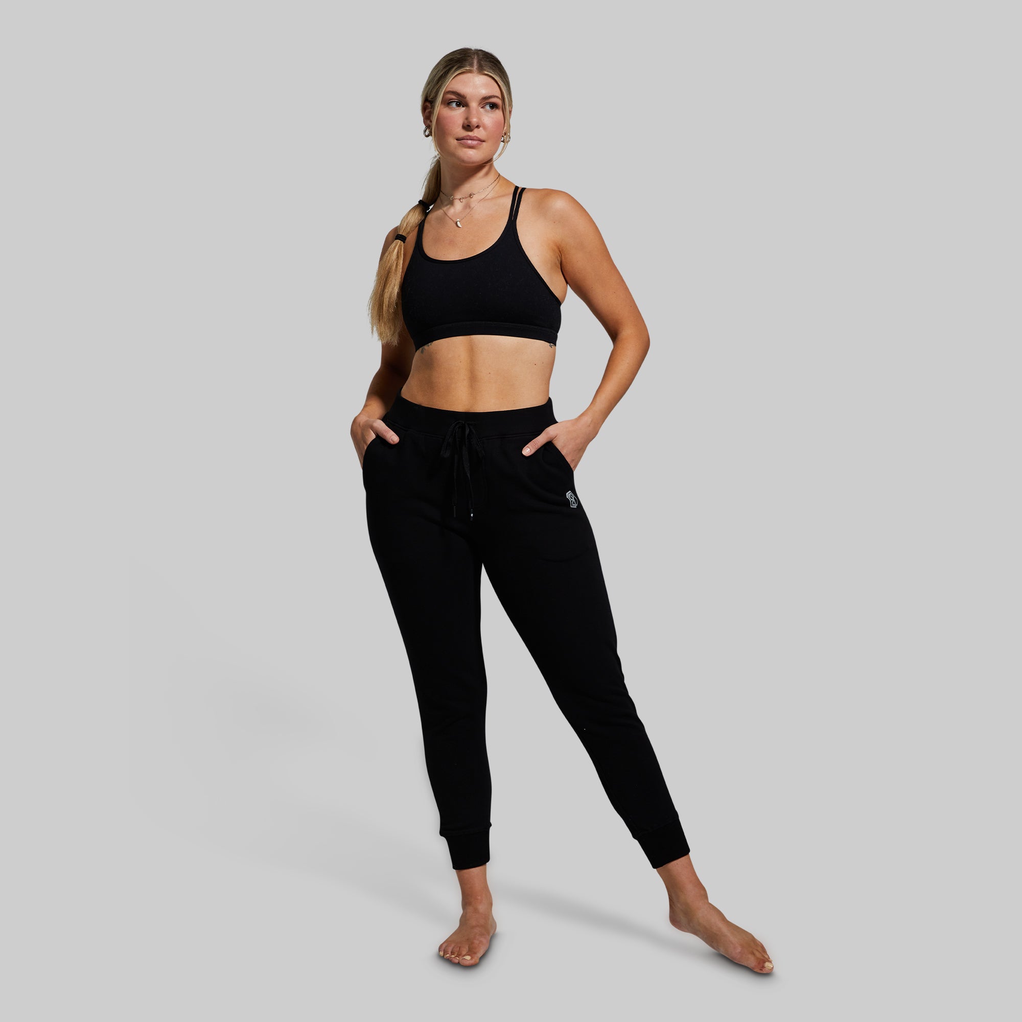 Women's High-Waisted Stretch Jogger Pants - Soft Comfortable Lounge & Workout Sweatpants (Black) - Perfect for Yoga, Running, Travel & Casual Wear