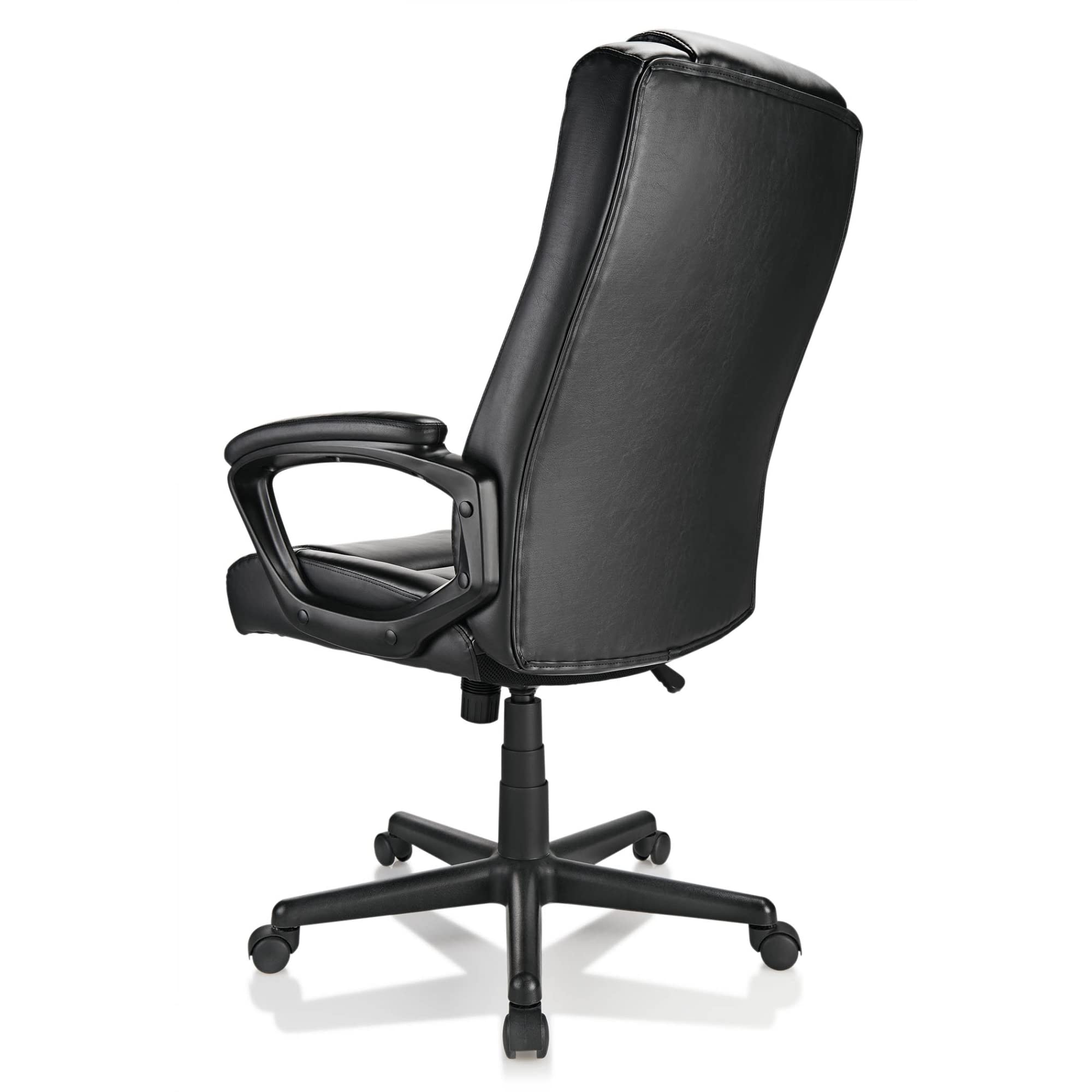 Realspace® Hurston Bonded Leather High-Back Executive Office Chair - Black, Ergonomic Design, BIFMA Certified for Home & Office Workspaces