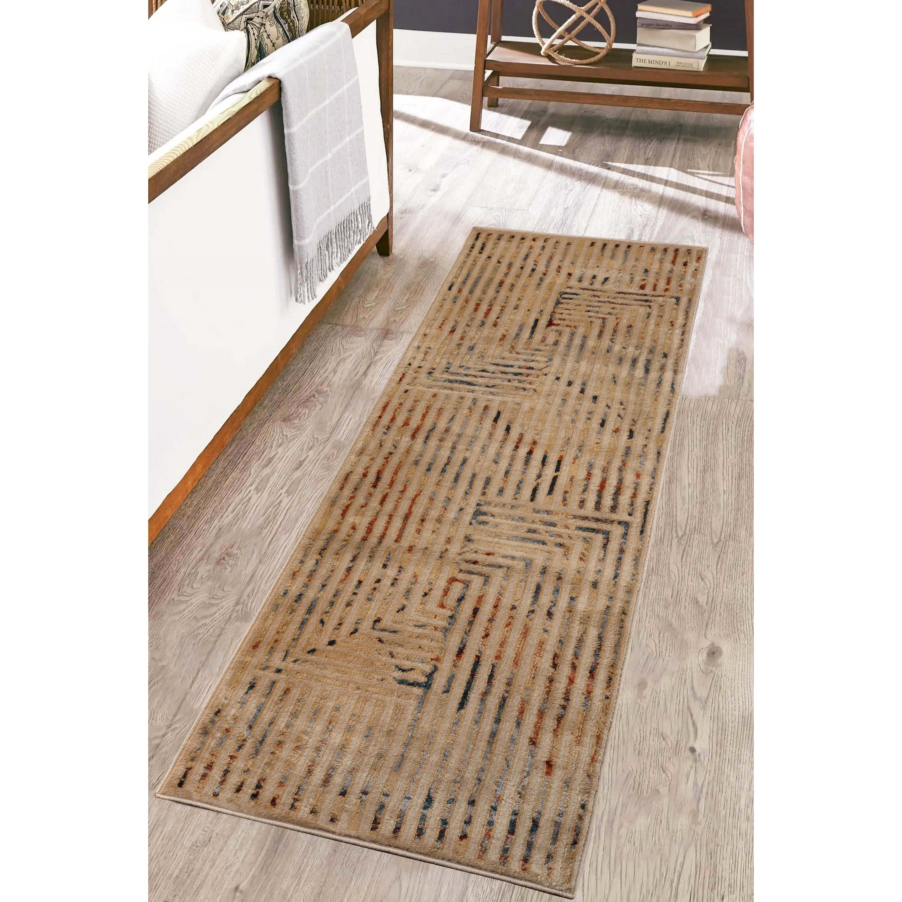 Modern Geometric Lines Abstract Boho Area Rug or Runner - Non-Slip Soft Living Room Carpet for Bedroom, Nursery, Dorm Decor - Boho Chic Home Decor Accent