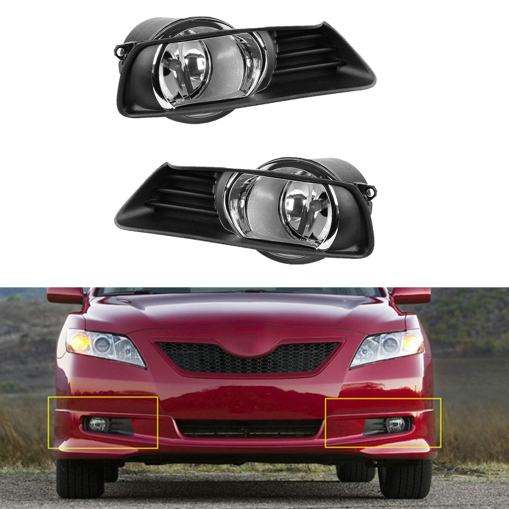2007-2009 Toyota Camry Fog Light Assembly Kit - Complete Replacement Set with Bulbs, Bumper Covers & Wiring Harness Switch for Driver & Passenger Side | Perfect for Night Driving, Foggy Conditions & Off-Road Use