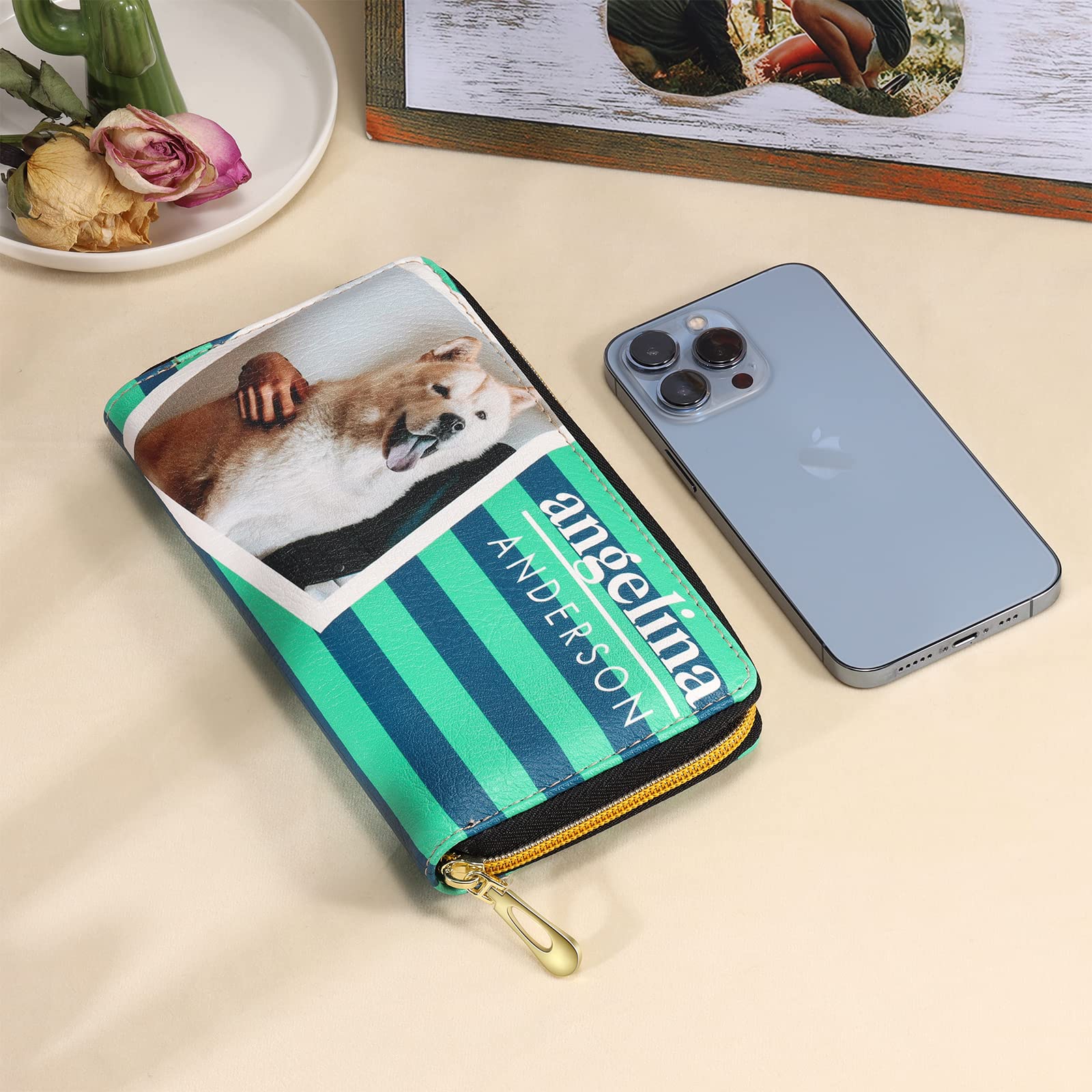 Custom Engraved Leather Wallets for Women - Personalized Photo & Name Zipper Credit Card Holder - Perfect Mother's Day Gift for Mom - Ideal for Everyday Use, Travel & Special Occasions