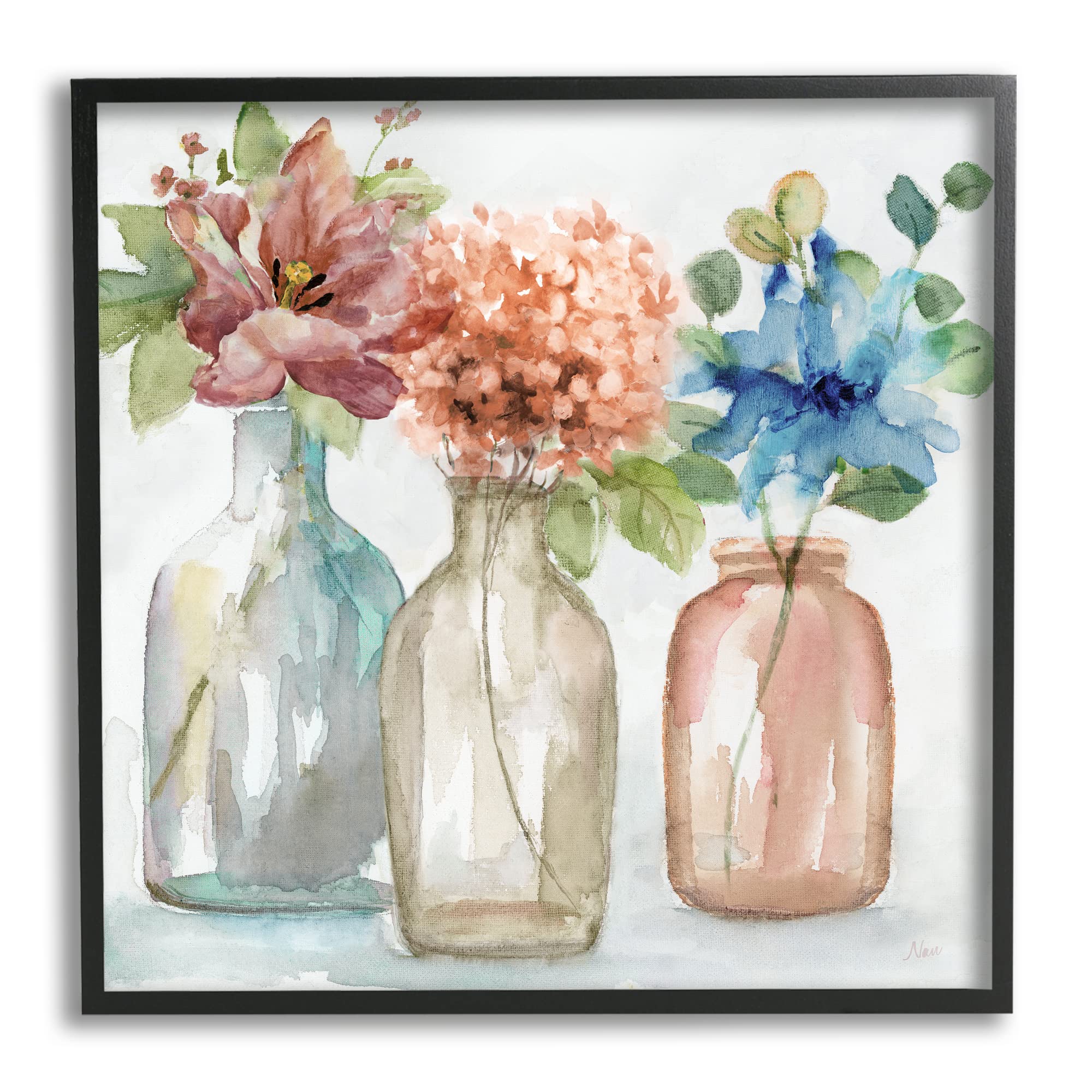 Stupell Industries Floral Vase Botanical Arrangement Watercolor Wall Art - Hand-Painted by Nan - Perfect for Living Room, Bedroom & Office Decor