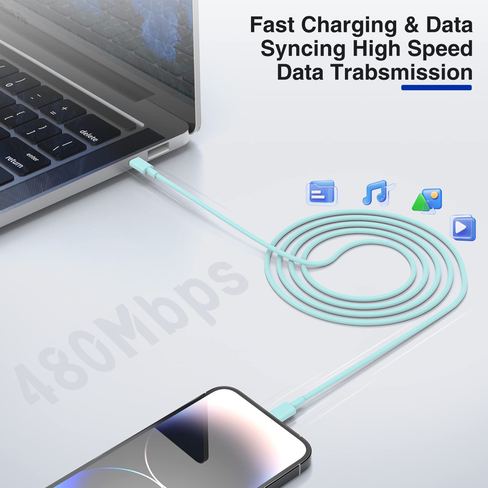 6ft Fast Charging USB C to Lightning Cable for iPhone 14/13/12/11 Pro Max & iPad - 20W Wall Charger Included (2 Pack, Green) - Perfect for Home, Office & Travel Charging