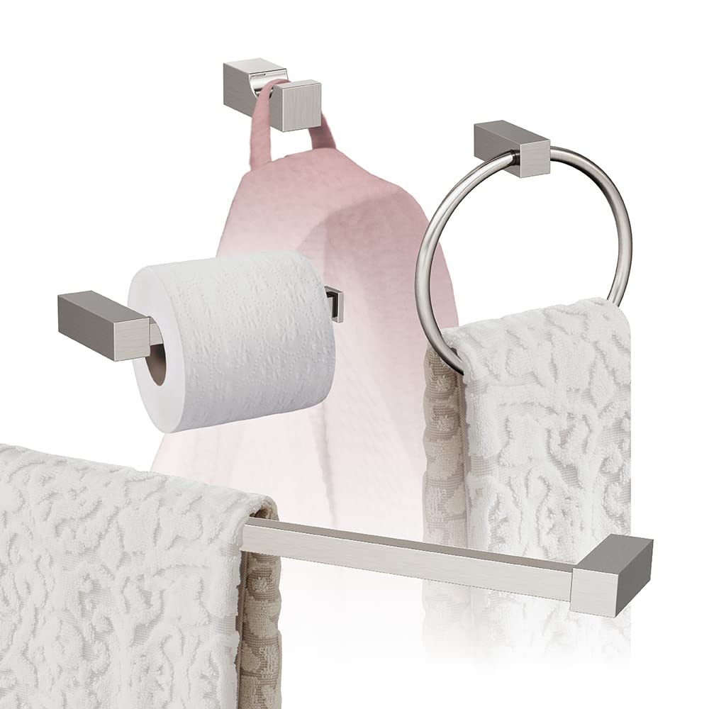 Amerock Brushed Nickel Monument 24-Inch Towel Bar Set - 4-Piece Bathroom Accessories for Modern Homes | Perfect for Bathrooms, Powder Rooms & Spa Retreats