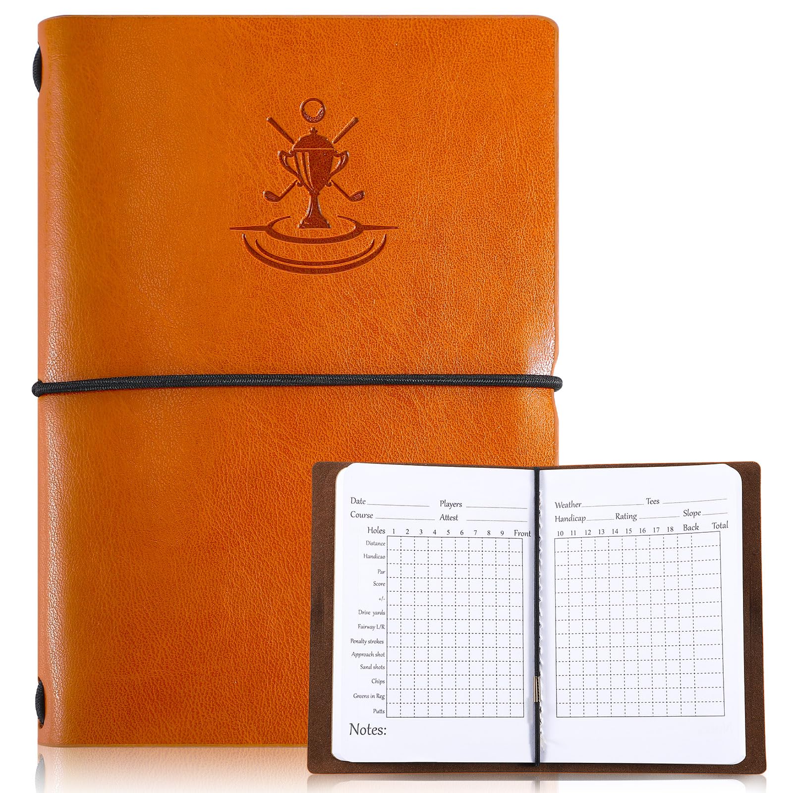 Premium Leather Golf Scorecard Book & Yardage Notebook - Golf Journal Notepad for Men & Women - Perfect Christmas Golf Gifts for Golfers - Ideal for Tracking Scores, Yardages & Golf Course Notes During Practice & Tournaments