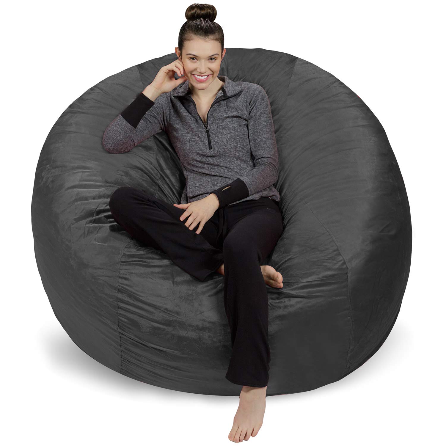 6-Ft Sofa Sack Bean Bag Chair Cover Replacement - Fluffy Round/Oval Beanbag Cover for Adults & Kids (No Filling) - Comfy Lazy Sofa Cover for Floor Chairs, Reading Nooks & Game Rooms - Charcoal Gray