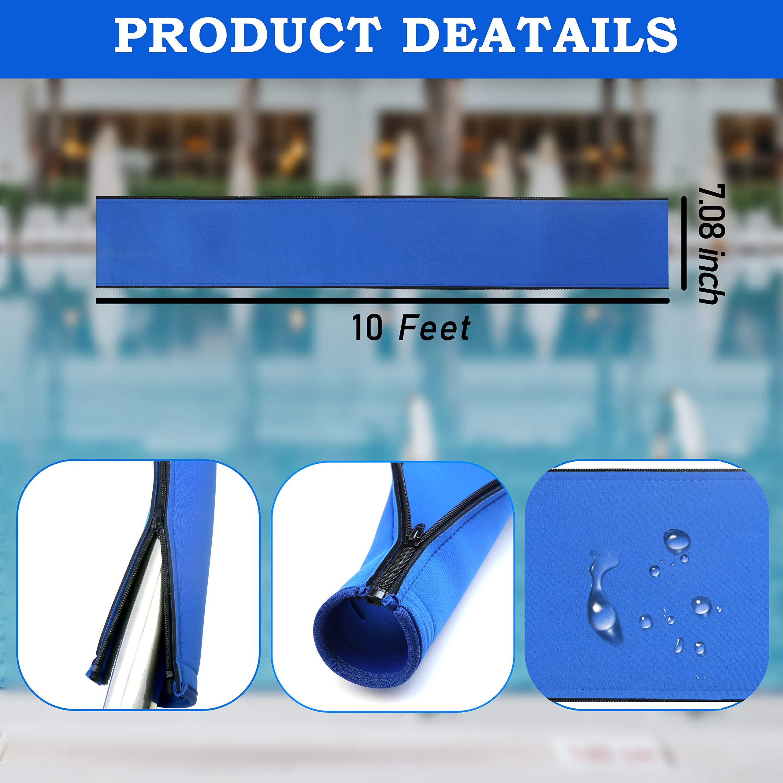 Pool Handrail Cover - Slip Resistant Zippered Hand Grip Rail Cover, Safety Rail Grip Sleeve for Inground Swimming Pools (10ft, Royal Blue) - Perfect for Pool Safety & Deck Protection