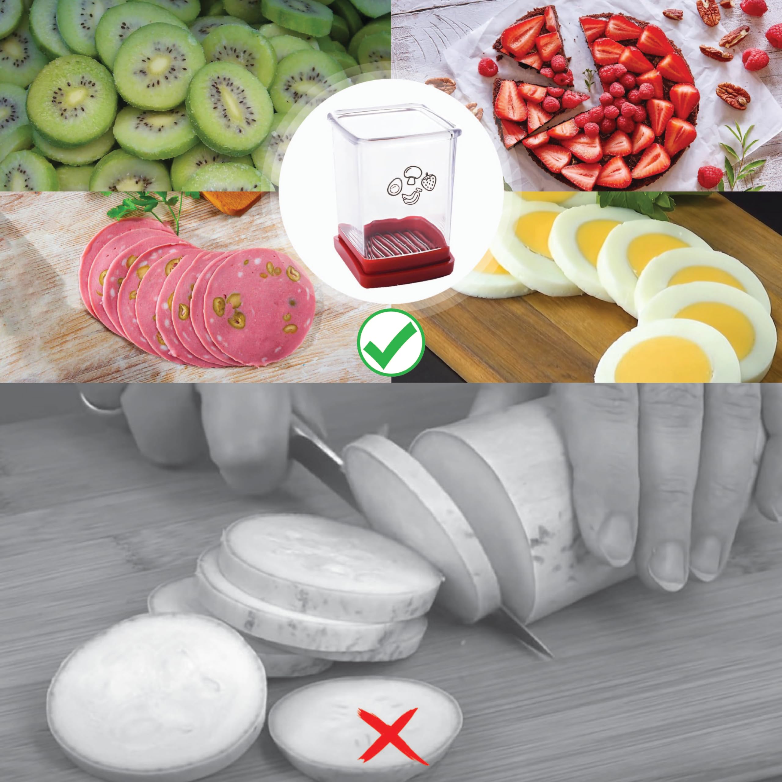 Premium Stainless Steel Fruit & Vegetable Slicer - 3-Pack Cup Slicer for Strawberries, Bananas, Eggs | Quick Salad Prep Tool for Kitchen, Party Snacks & Healthy Meal Prep