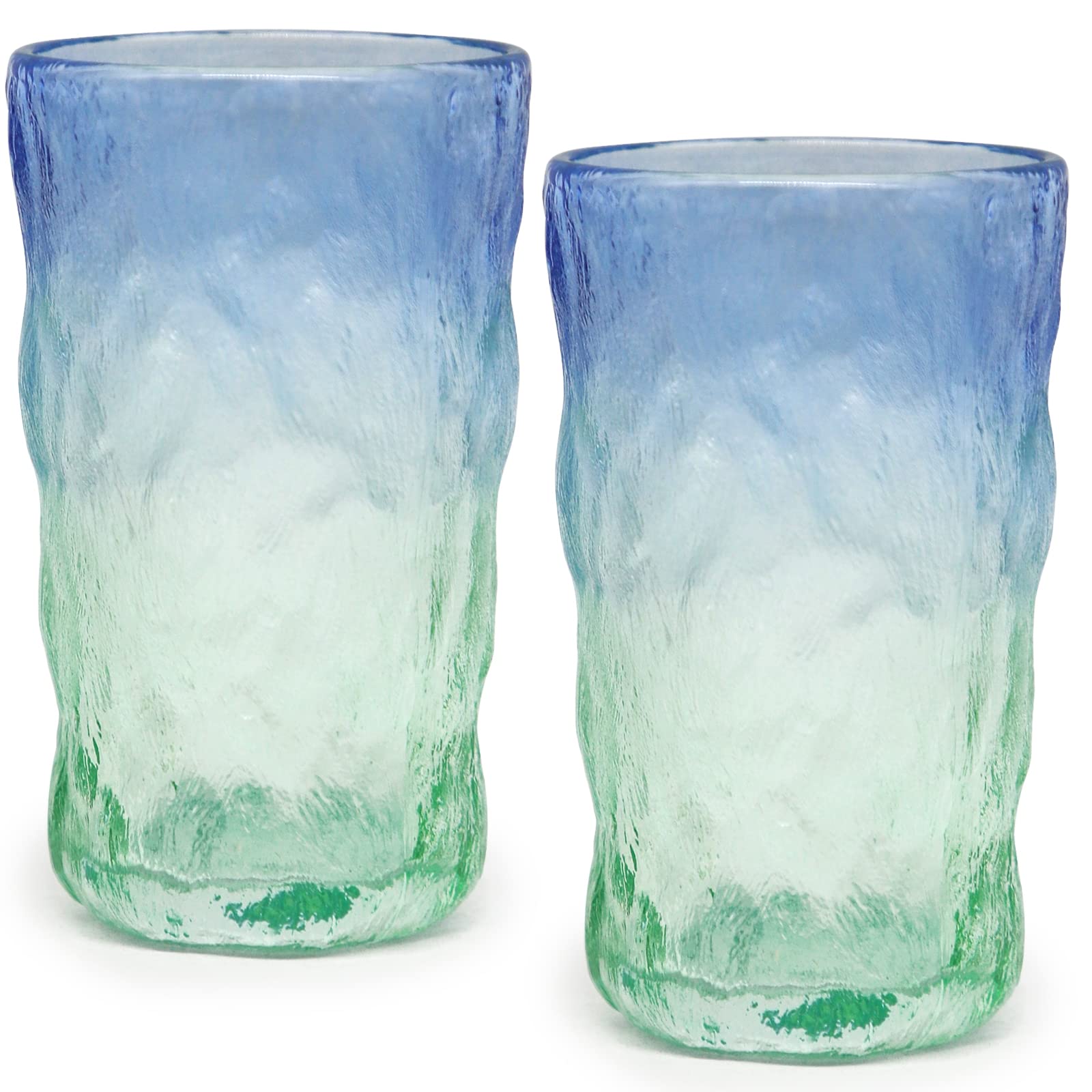 TOSSOW 12 oz Drinking Glasses Set of 4 - Glacier Pattern Glassware for Wine, Beer, Juice, Mojito & Cocktails - Perfect for Home Bars, Parties & Restaurants