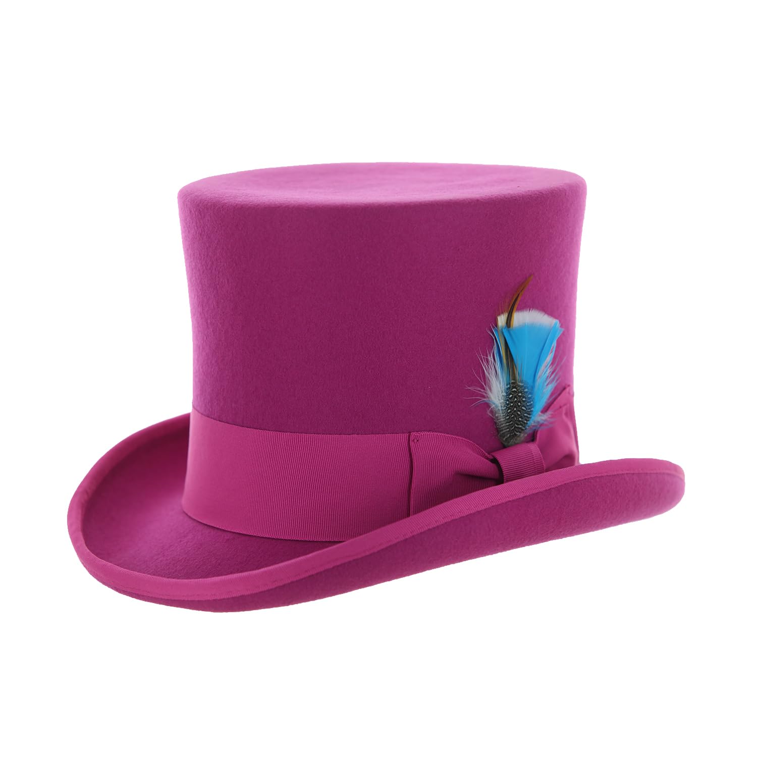 18 Colors Wool Felt Top Hat with Grosgrain Ribbon & Removable Feather - Unisex for Men & Women - Perfect for Steampunk, Victorian, Cosplay & Formal Events