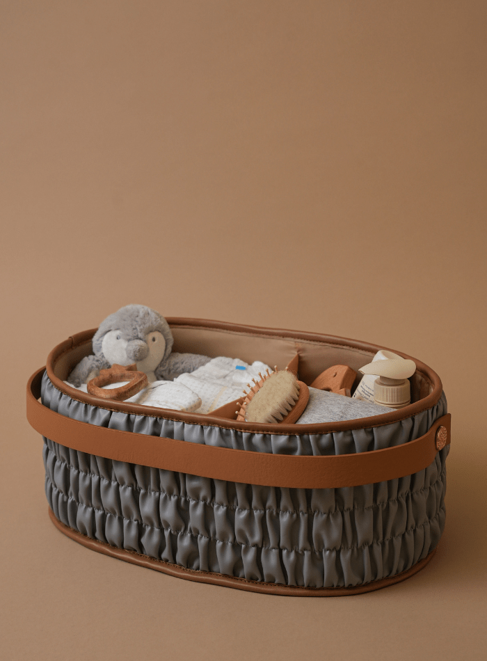 Premium Grey Dune Diaper Caddy Organizer - Portable Baby Essentials Storage for Nursery, Changing Table & On-the-Go Parents