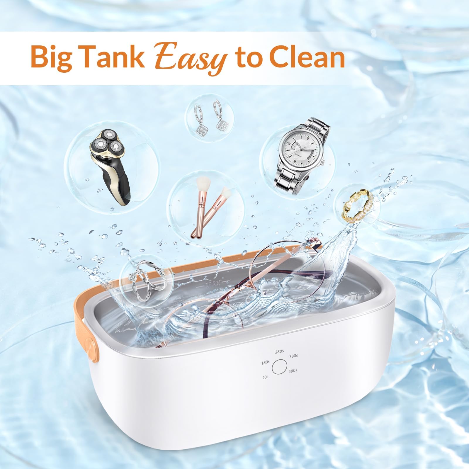 Professional Ultrasonic Cleaner 425ml - High Power 48kHz for Jewelry, Eyeglasses, Watches & Dentures - Large Tank with 5 Timer Settings & One-Touch Operation - Portable & Quiet - Perfect for Home, Travel & Professional Use