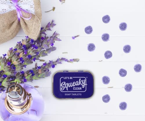 Handmade SqueakyClean Soap Tablets - 30 Bars per Tin | Single Wash Hygiene Bar for Hand Care | Travel & Pocket Friendly | Sweet Lavender Fragrance (Pack of 2) | Perfect for Travel, Camping & Everyday Use