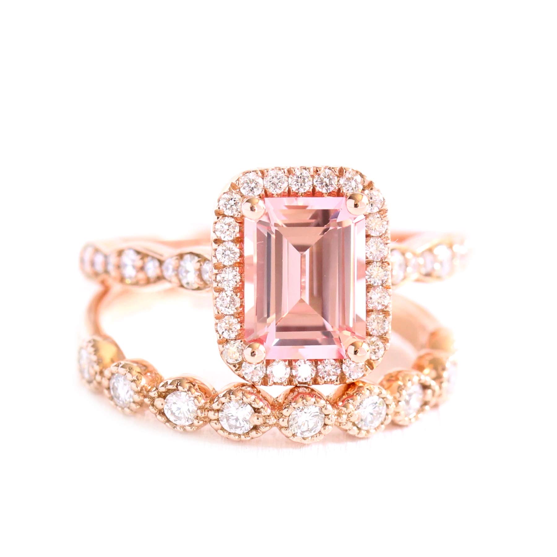925 Sterling Silver Pink Sapphire Tiara Ring for Women - Rose Gold Stackable Ring for Everyday Wear, Bridal, Party & Special Occasions