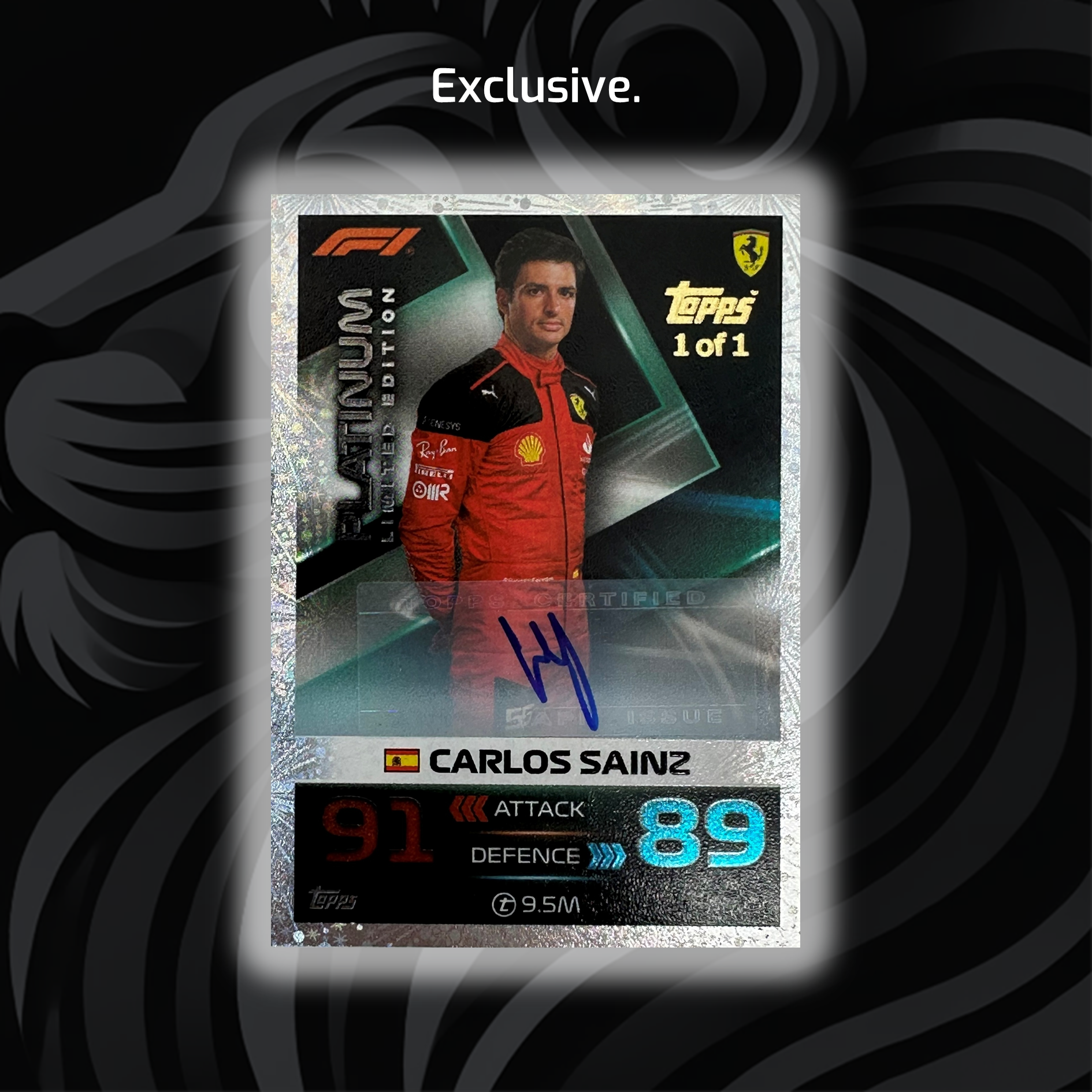 2023 Grand Prix Exclusive Carlos Sainz #LE25CS Platinum Auto Racing Card - Perfect for F1 Collectors, Sports Memorabilia Enthusiasts, and Racing Fans Display