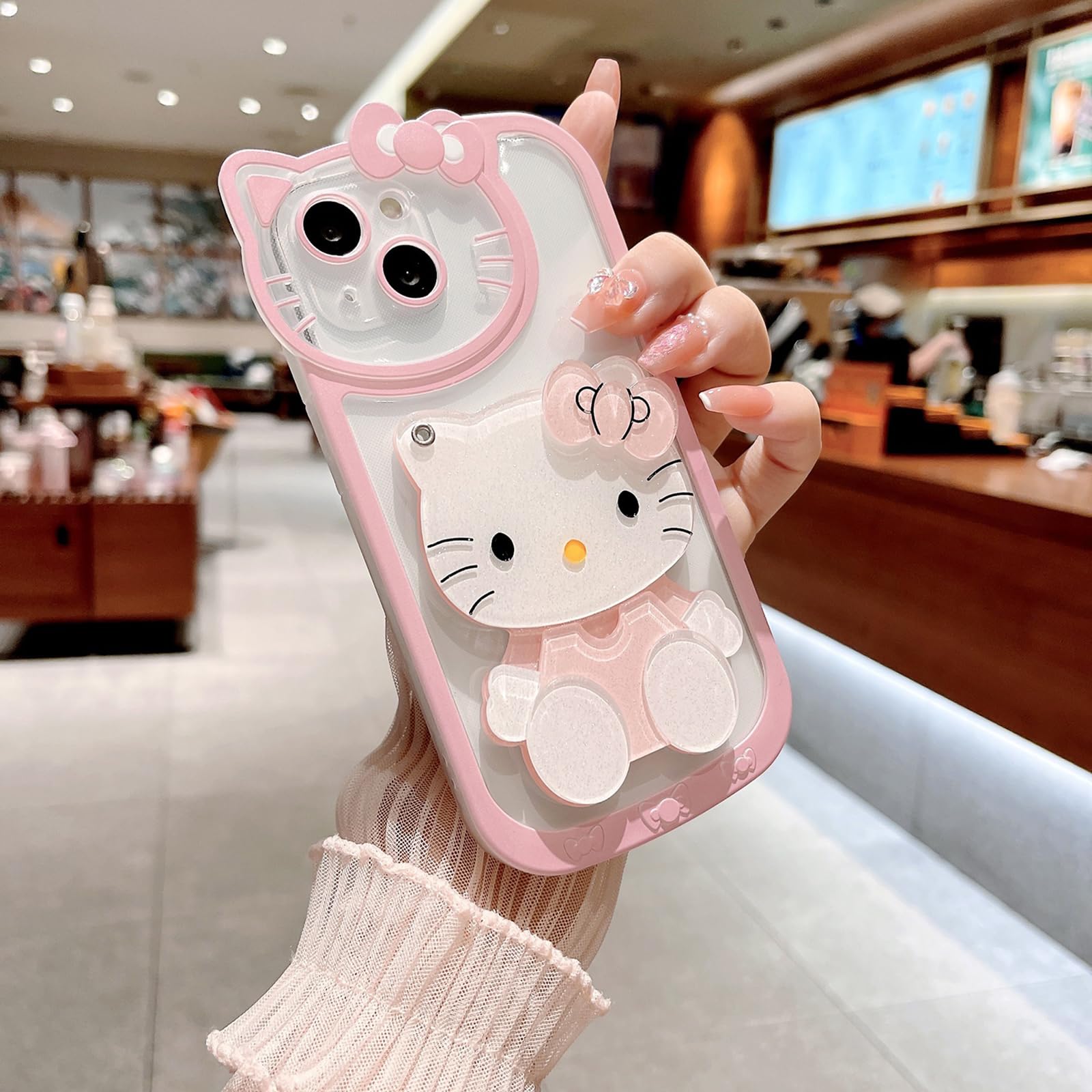 Cute Pink Kawaii Cartoon Phone Case for iPhone 7/8/SE with Mirror - Stylish Makeup Mirror Protective Cover for Girls - Perfect for School, Work & Everyday Use