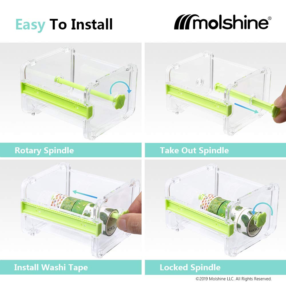 Molshine Clear Desktop Washi Tape Dispenser with Built-in Cutter - Organize & Cut Masking Tape Rolls Easily - Perfect for Scrapbooking, Crafting & Office Use (Brown)