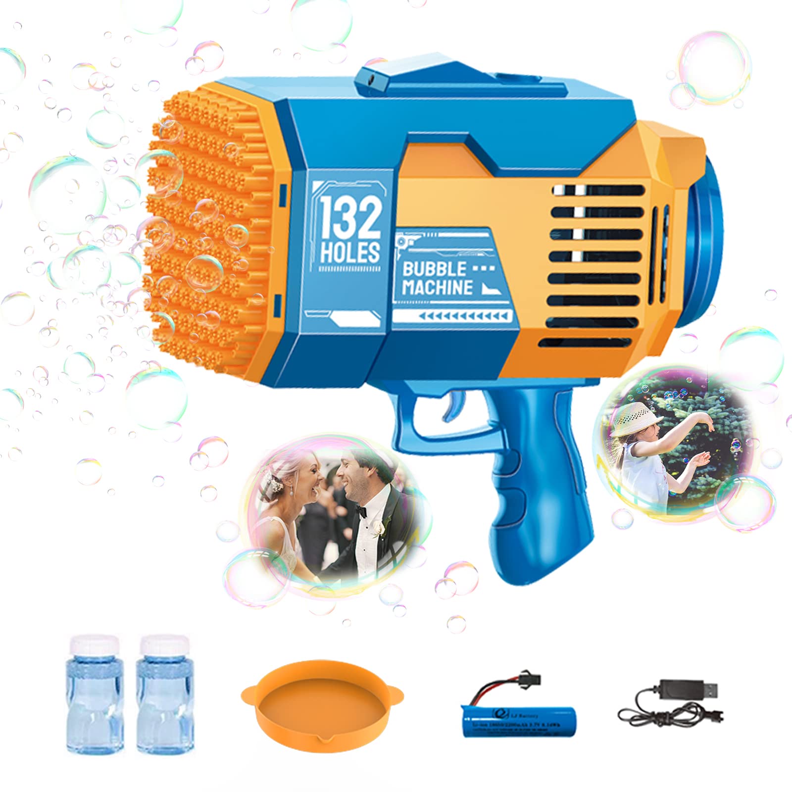 TanDuaJi 132 Holes Bubble Blower Machine - Handheld Bubble Gun Toy for Kids Outdoor Play, Summer Parties, Weddings & Events - Blue Bubble Maker for Fun & Entertainment
