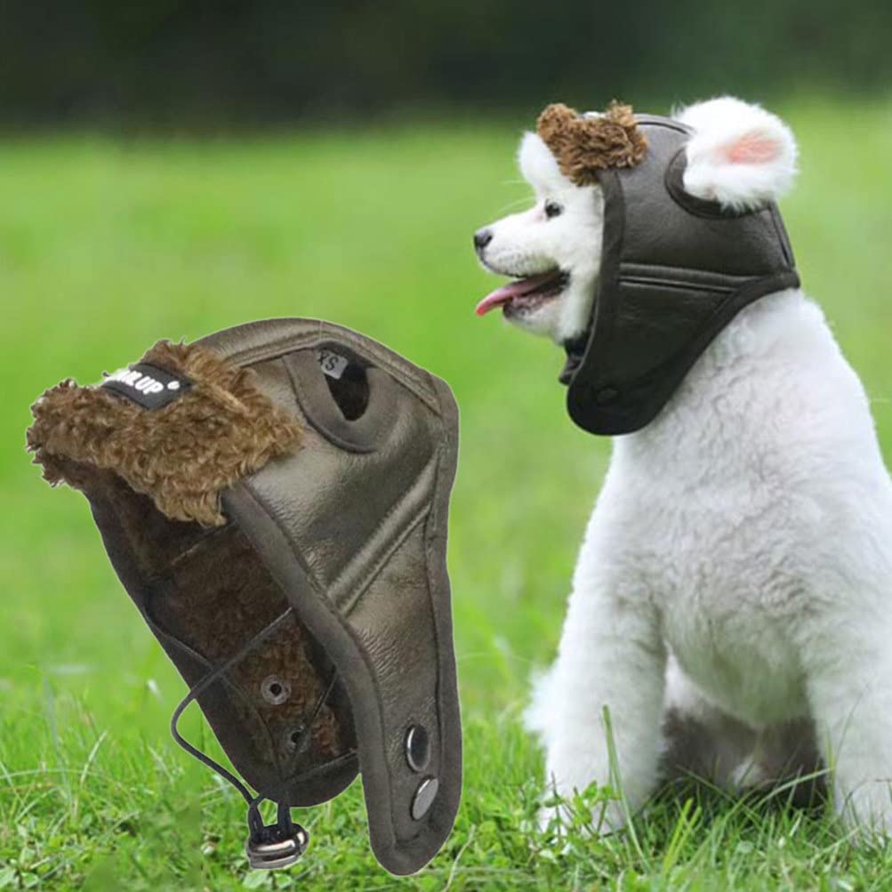 PU Leather Dog Pilot Hat - Winter Costume & Creative Makeup Cap for Small Medium Dogs - Dark Brown Aviator Style Pet Accessory for Cold Weather & Photo Shoots