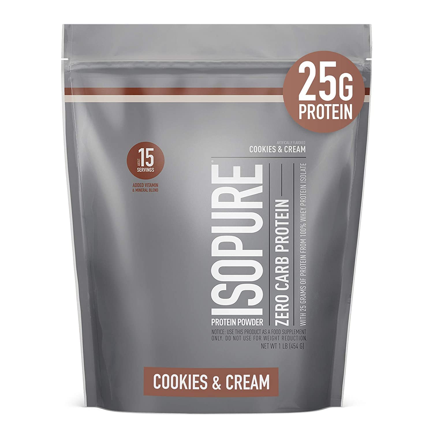 Isopure Zero Carb Protein Powder with Vitamin C & Zinc - 25g Whey Protein Isolate for Immune Support, Keto Friendly, Cookies & Cream Flavor, 1lb (Packaging May Vary) - Ideal for Post-Workout Recovery & Weight Management