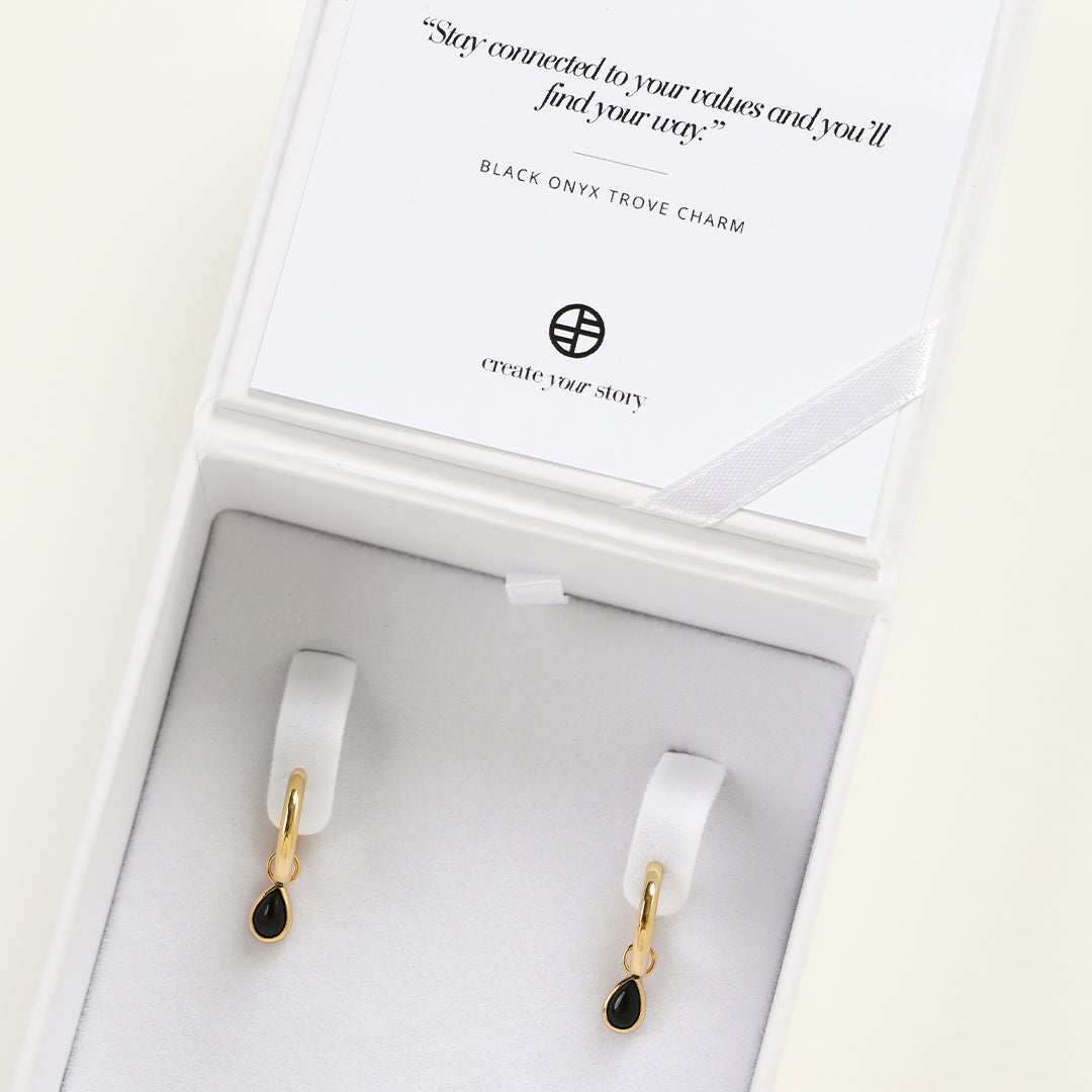 Black Onyx Trove Charm Hoops - Elegant Dangle Earrings for Women | Perfect for Parties, Weddings & Everyday Wear