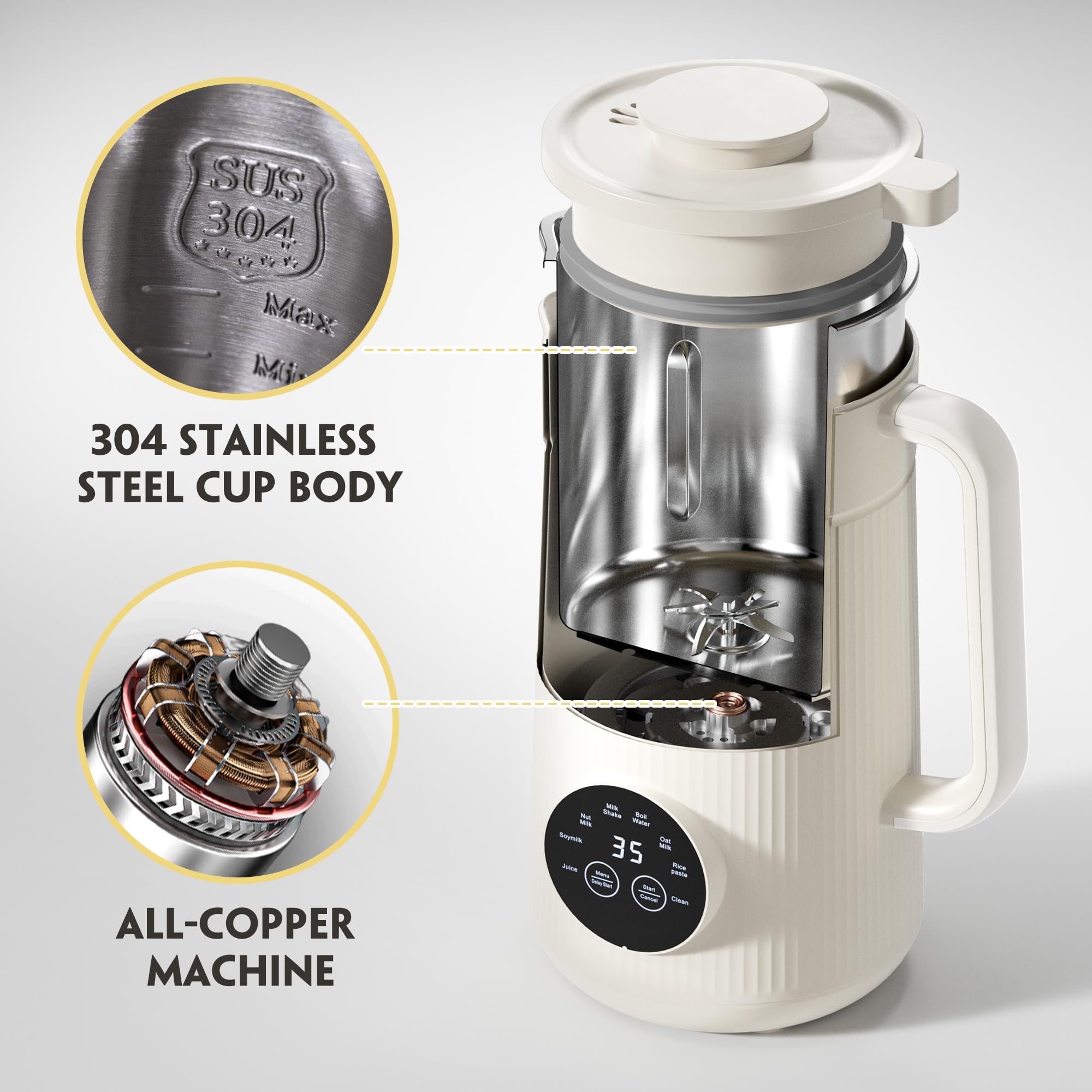 Automatic Nut Milk Maker Machine - 35oz/1000ml Multi-Functional Soybean Milk Maker with 10 Blades for Almond, Oat, Cashew Milk | Dairy-Free, Vegan, Plant-Based Beverage Maker with 12h Timer, Auto-Clean & 2h Keep Warm | Perfect for Home Kitchen, Healthy Breakfast & Vegan Lifestyle