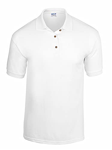 Gildan Men's Irregular Polo Shirts - 12-Pack White Cotton Short Sleeve Casual Shirts for Work, Golf & Everyday Wear (Medium)
