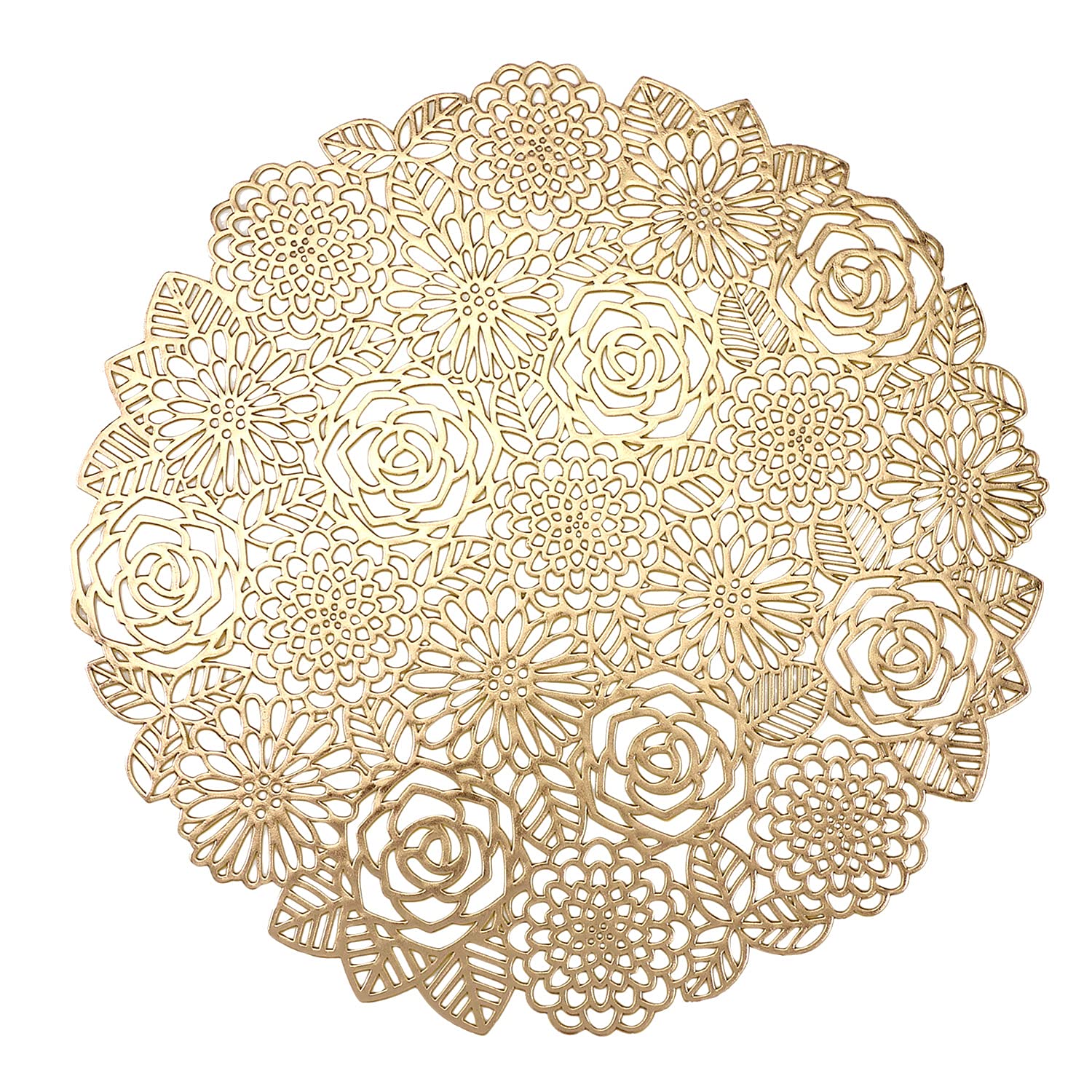 VUDECO Elegant Gold Round Placemats Set of 6 - Premium Vinyl Table Mats for Dining Decor, Fall & Holiday Dinner Parties, Indoor Table Setting - Waterproof & Easy to Clean Charger Plates