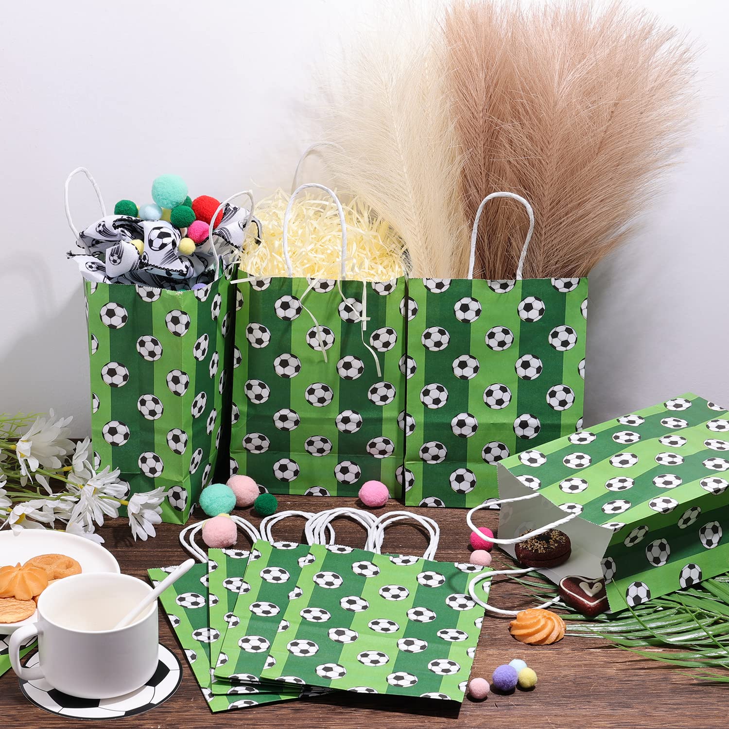 AIEX 16-Piece Soccer Party Favor Pack - Football Themed Goodie Bags with Handles for Kids & Adults Birthday Parties (Dark Green) | Perfect for Sports Themed Celebrations, Team Events & Soccer Birthday Decorations