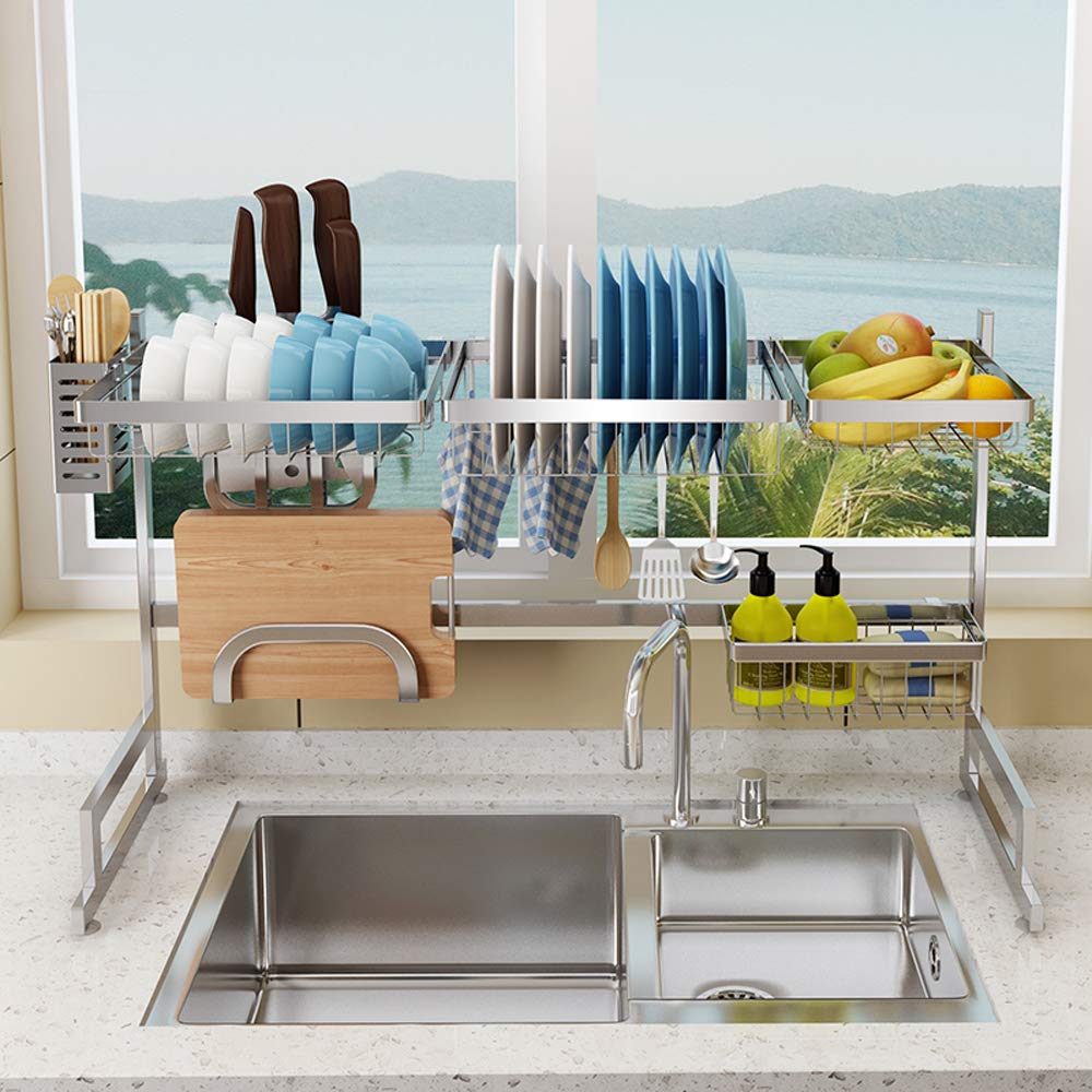 Stainless Steel Dish Drying Rack for Kitchen Sink - Space Saving Utensil Holder & Countertop Organizer | Perfect for Draining Dishes, Cups & Cutlery | Fits Sinks Up to 36.5 Inches | Ideal for Small Kitchens & Apartment Living