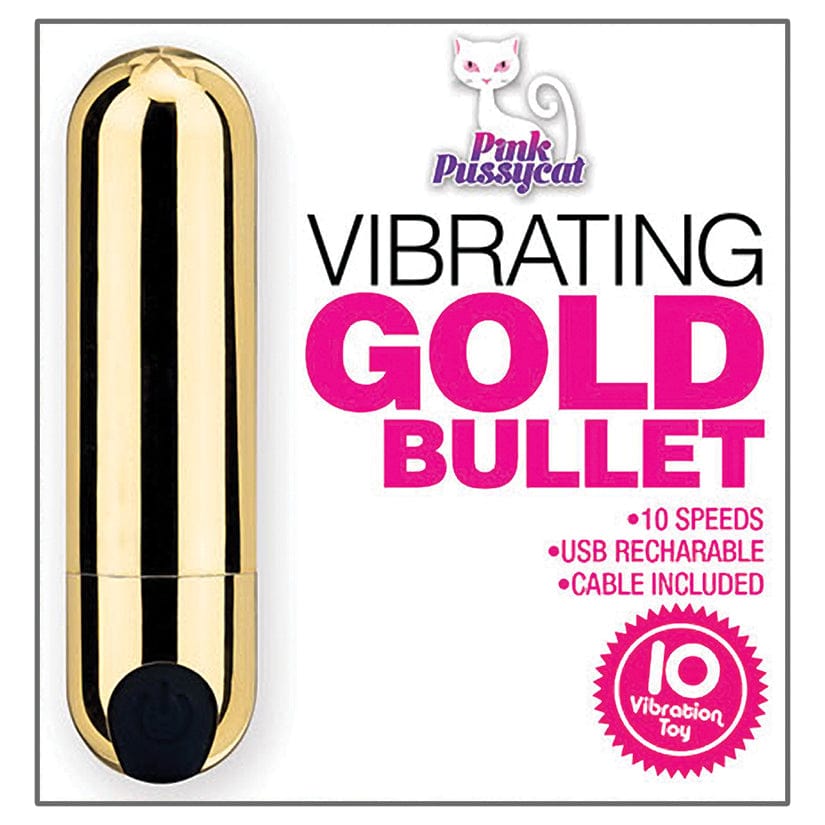 Pink Pussycat Vibrating Bullet Gold - Powerful Mini Vibrator for Women, Discreet & Rechargeable Personal Massager - Perfect for Couples Play & Solo Pleasure