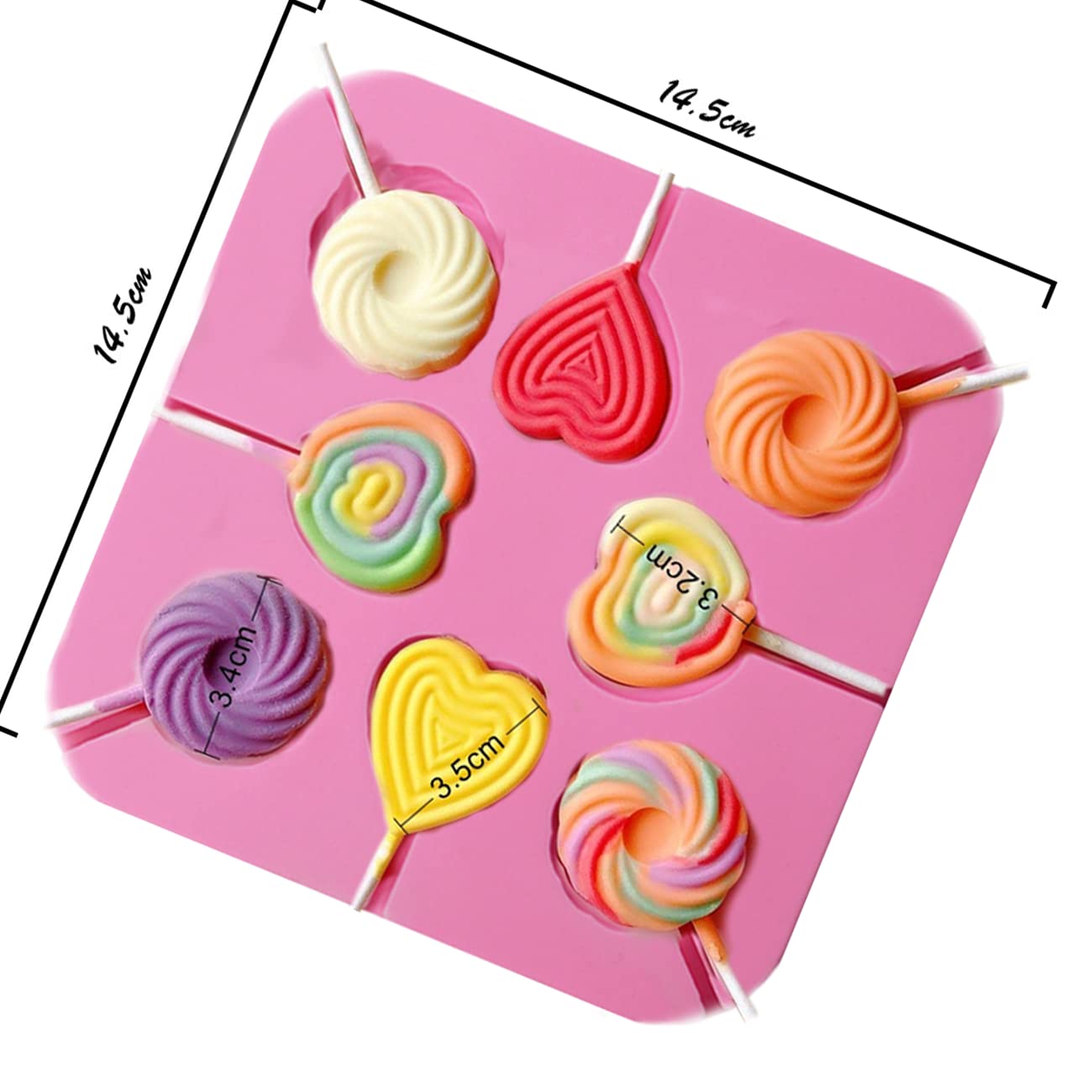 2Pcs Heart-Shaped Silicone Lollipop Molds - 8 Cavity Food Grade Chocolate & Hard Candy Molds with 40 Lollipop Sticks - Perfect for Valentine's Day, Birthday Parties, and DIY Candy Making