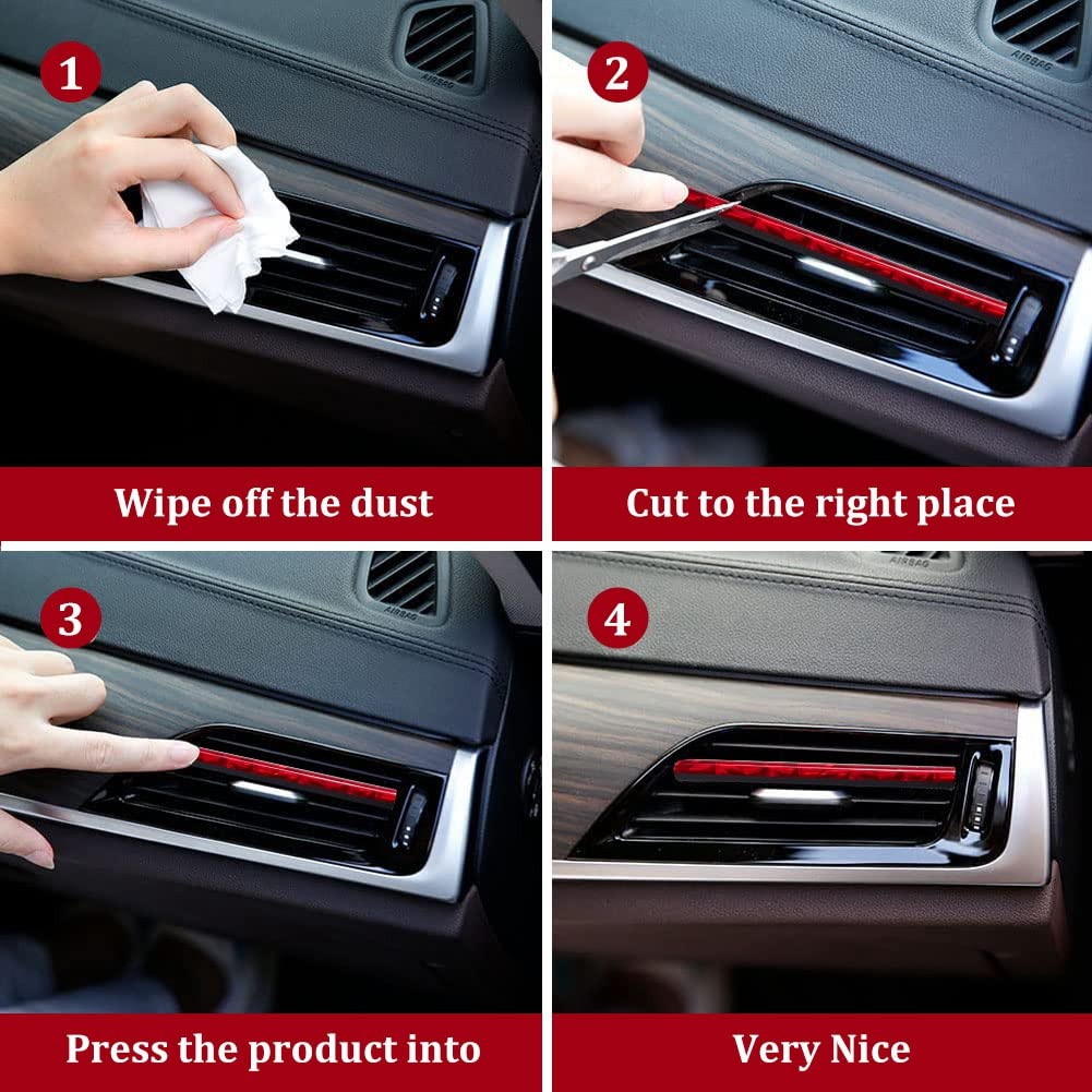 10PCS Red Car AC Vent Decoration Strips - DIY Auto Interior Molding Trim for Car Air Conditioner Outlets | Universal Fit for Most Vehicles | Enhance Your Car's Interior Style & Protection