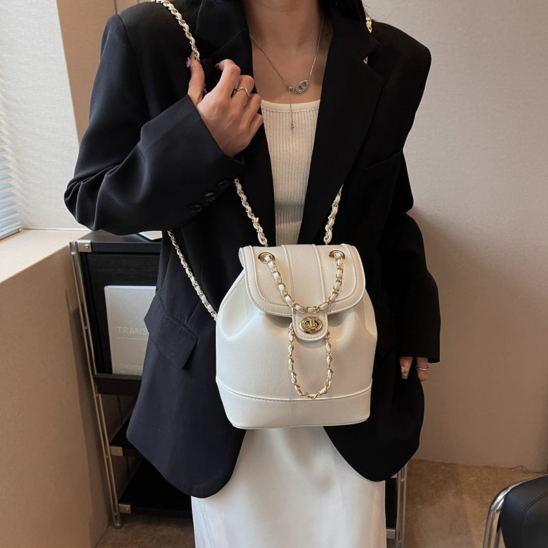 Vegan Leather Chain Backpack - Stylish One Shoulder Bucket Bag for Women | Trendy Crossbody Purse for Travel, Work & Daily Use