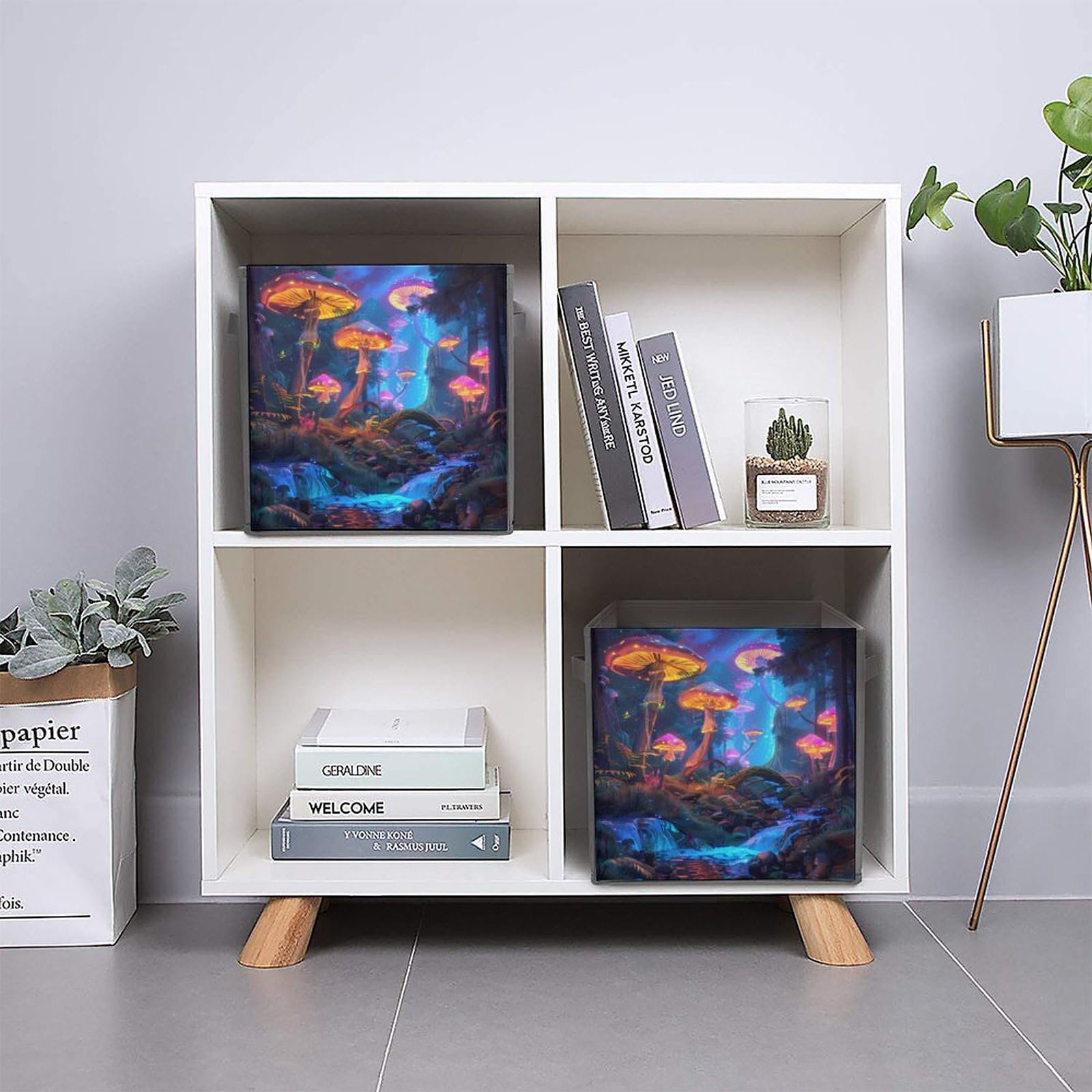 Blacklight Mushroom Folding Storage Cubes - Collapsible Fabric Organizer Bins with Handles for Closet, Nursery & Home Organization (1-Pack) - Perfect for Toys, Books & Laundry Storage