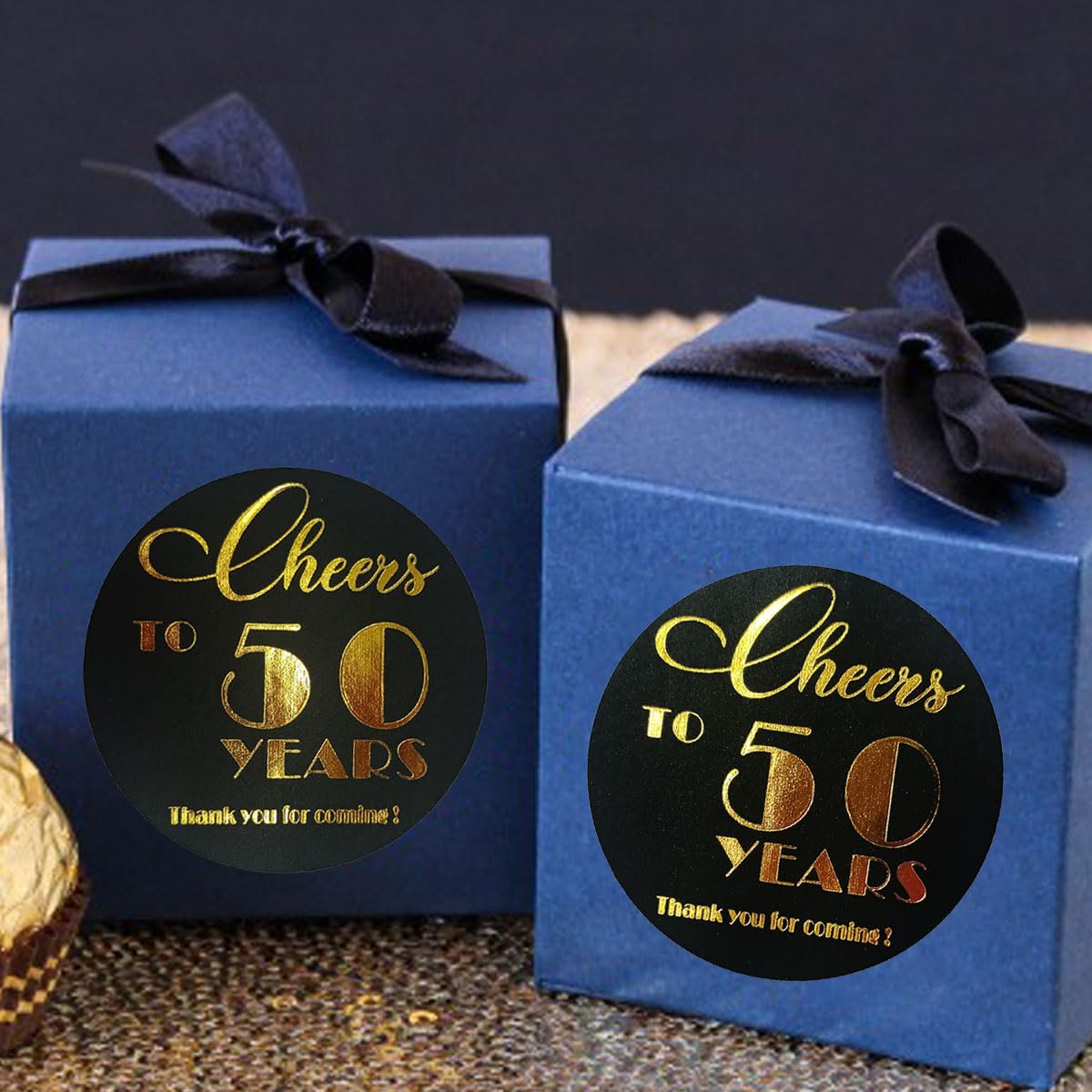 50th Birthday & Anniversary Party Stickers - Set of 100 Black & Real Gold Foil Round Labels (1.6
